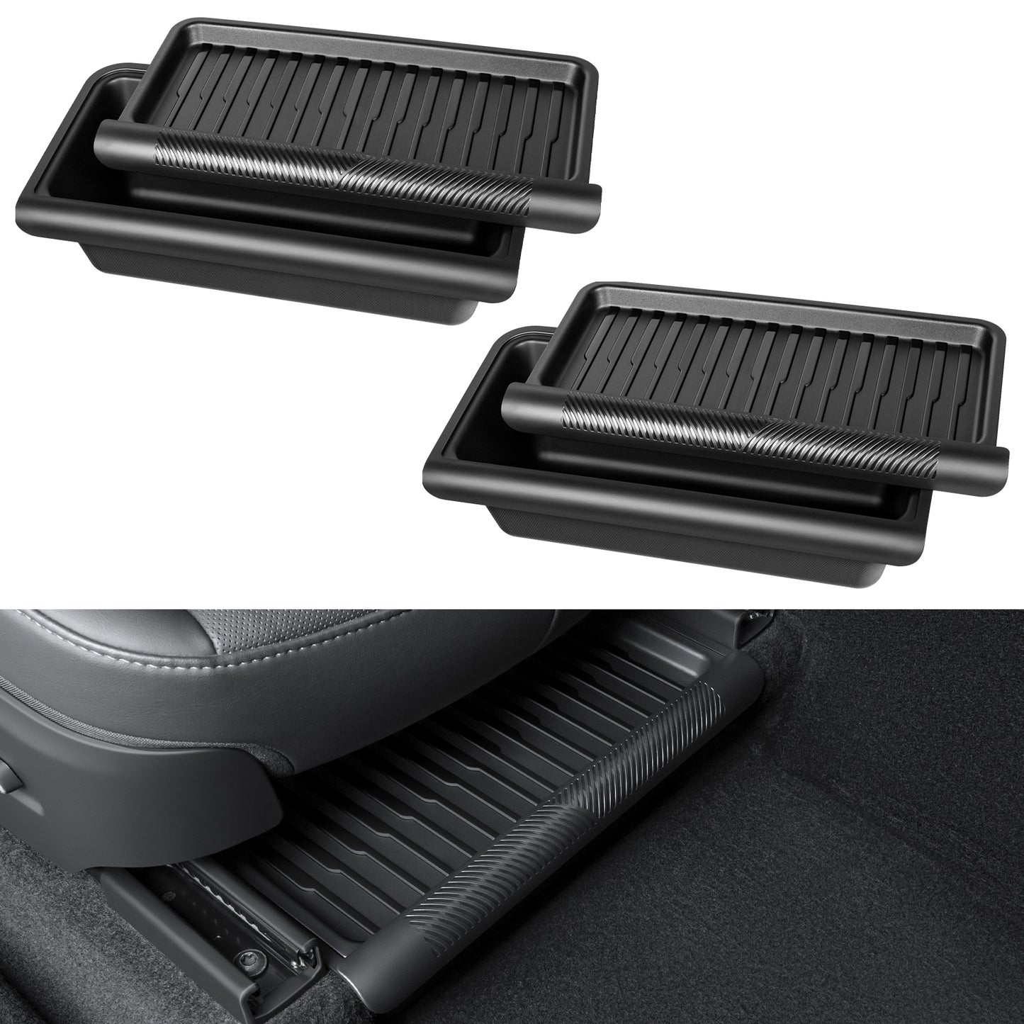 2PCS 2025-2026 Model Y Juniper Under Seat Storage Box,Hidden Organizer Tray Underseat Bins with Lid Cover