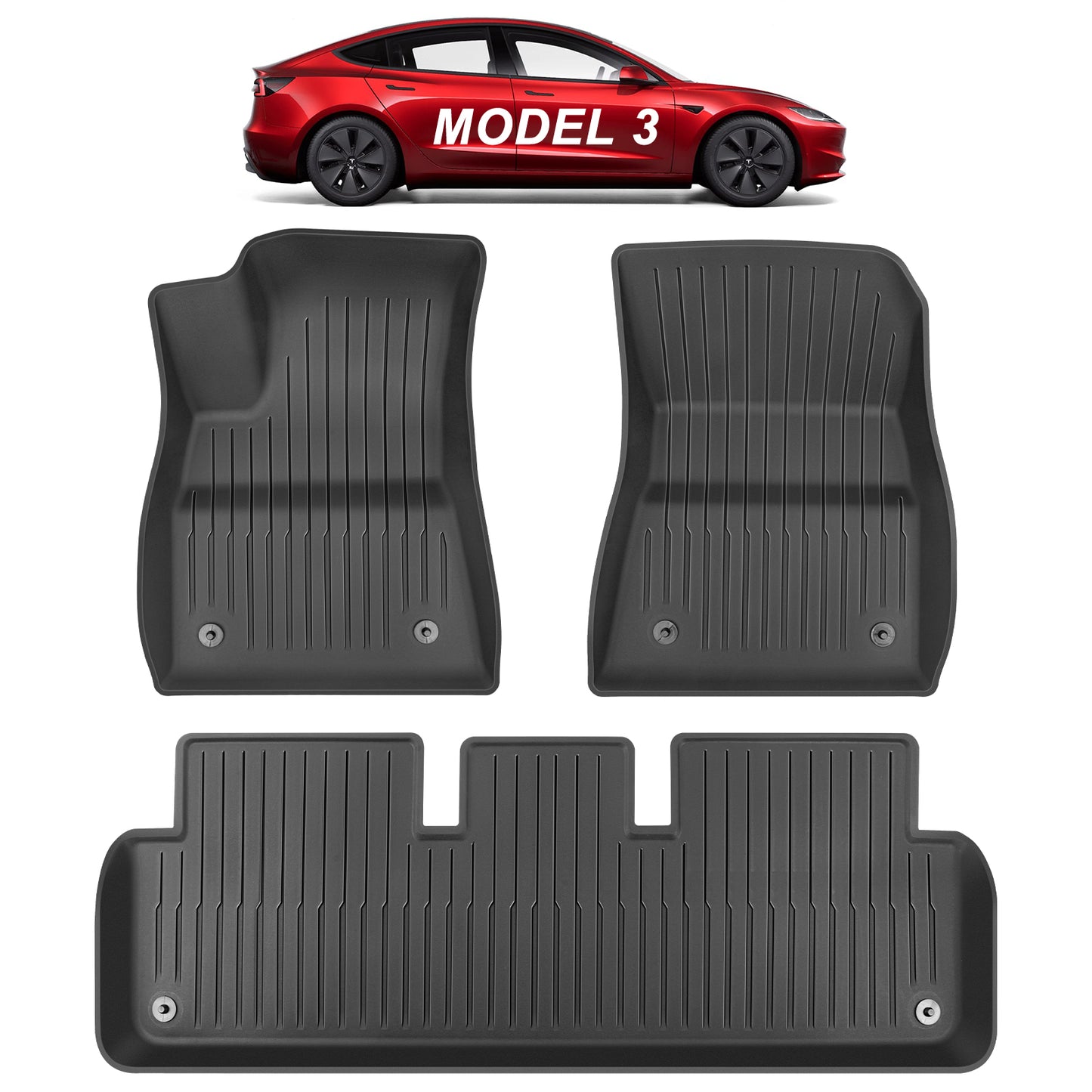 All-Weather TPE Floor Liner Menis Carpeted Mat Compatible for 2024-2025 Tesla Model 3 Highland Accessories