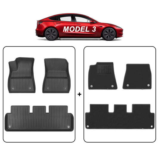 All-Weather TPE Floor Liner Menis Carpeted Mat Compatible for 2024-2025 Tesla Model 3 Highland Accessories