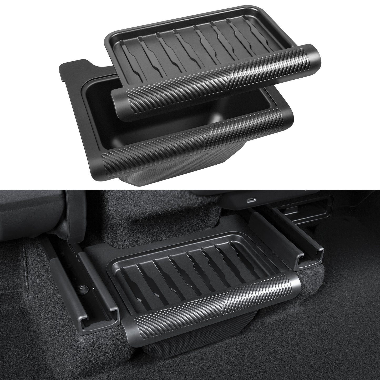 Backseat Trash Can Organizer TPE Storage Box with Anti-Slip Lid Cover Underseat Storage Tray for 2025-2026 Tesla Model Y Juniper Accessories