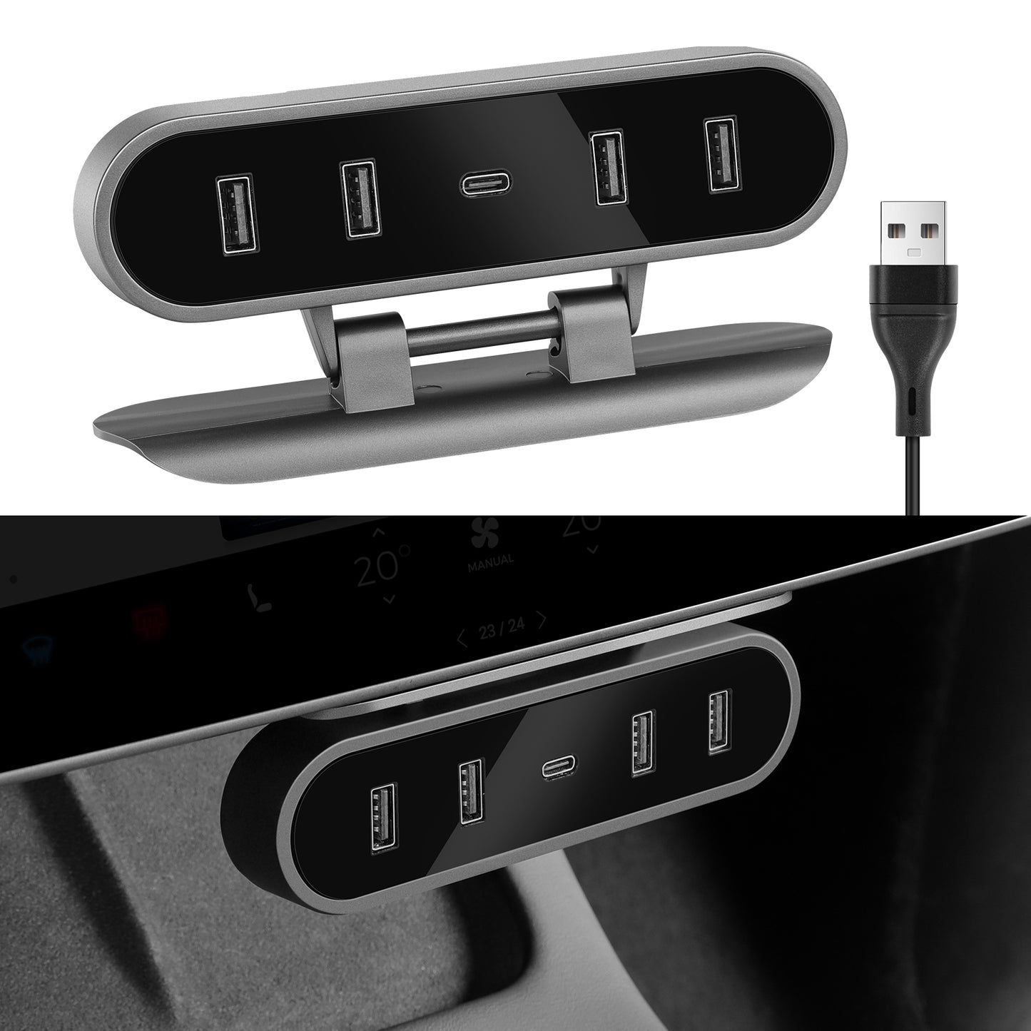 Glove Box  5 in 1 USB Hub for 2021-2025 Tesla Model Y and 2017-2023 Model 3 Accessories