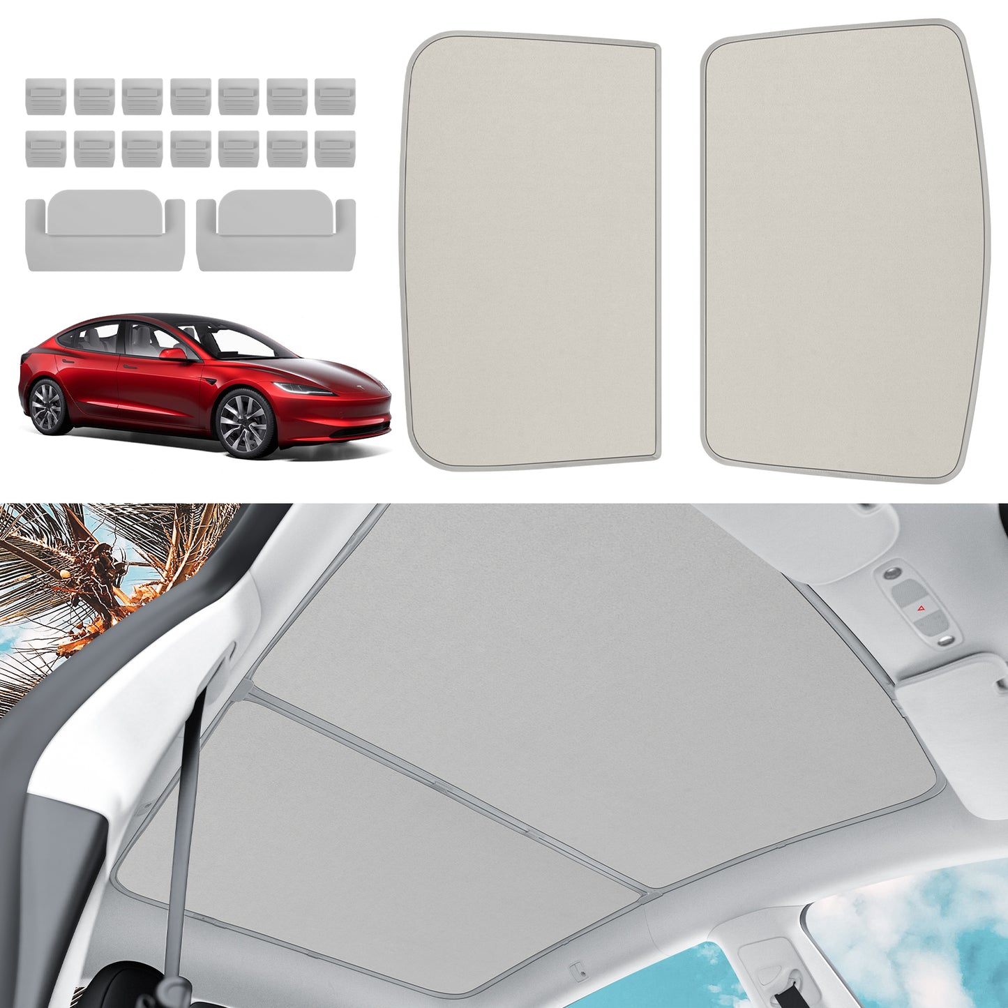 Roof Sun Shade for 2024-2025 New Tesla Model 3 Highland Accessories(Brilliant)