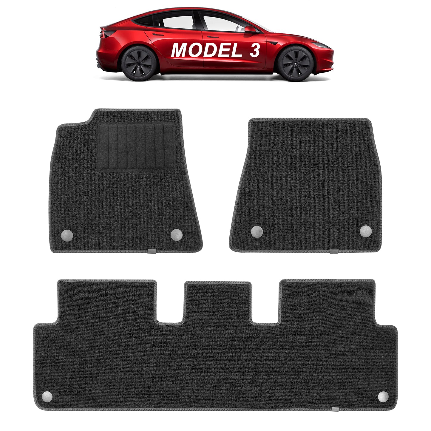 All-Weather TPE Floor Liner Menis Carpeted Mat Compatible for 2024-2025 Tesla Model 3 Highland Accessories