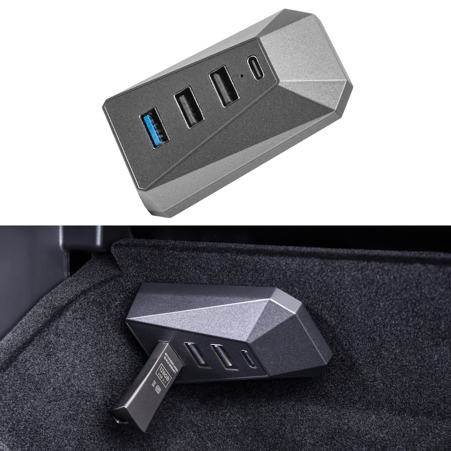Glove Box 4 in 1 USB Hub for 2021-2025 Tesla Model Y and 2024-2025 Model 3 Highland Accessories