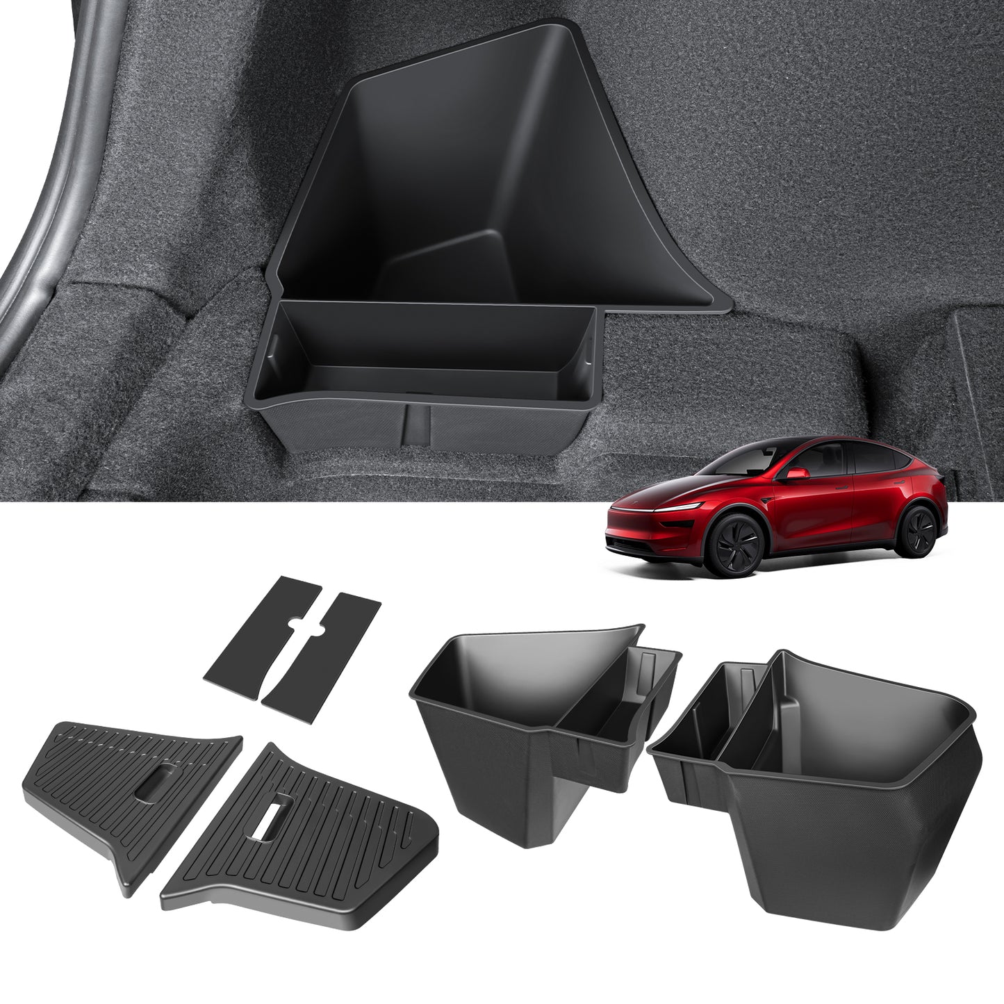 2PCS Rear Trunk Storage Bins with Lids for Tesla 2025-2026 New Model Y Juniper 5 Seater Accessories