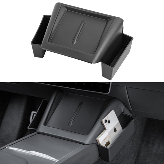 2 in 1 Center console wireless charger pad mat with side pockets for 2024-2025 Tesla Model 3 Highland and 2025-2026 New Model Y Juniper Accessories