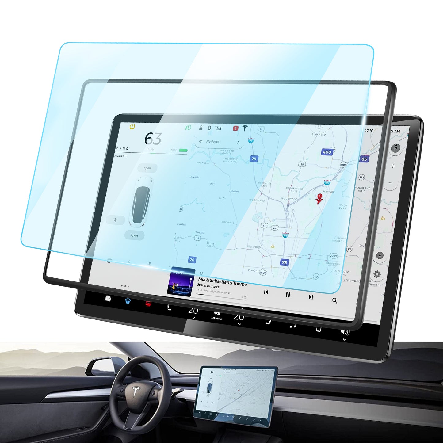 Center Console Screen Protector for 2017-2023 Tesla Model 3 and 2021-2025 Model Y Accessories