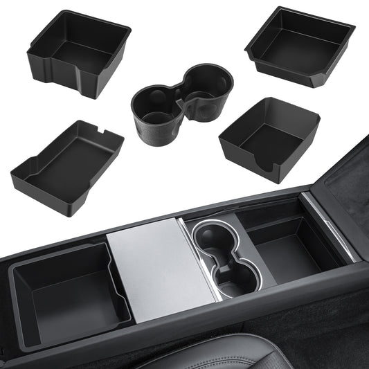 5PCS 2025 Model 3 Refresh Front + Rear Center Console Organizer Tray Cup Holder for 2024-2025 New Tesla Model 3 Highland Accessories