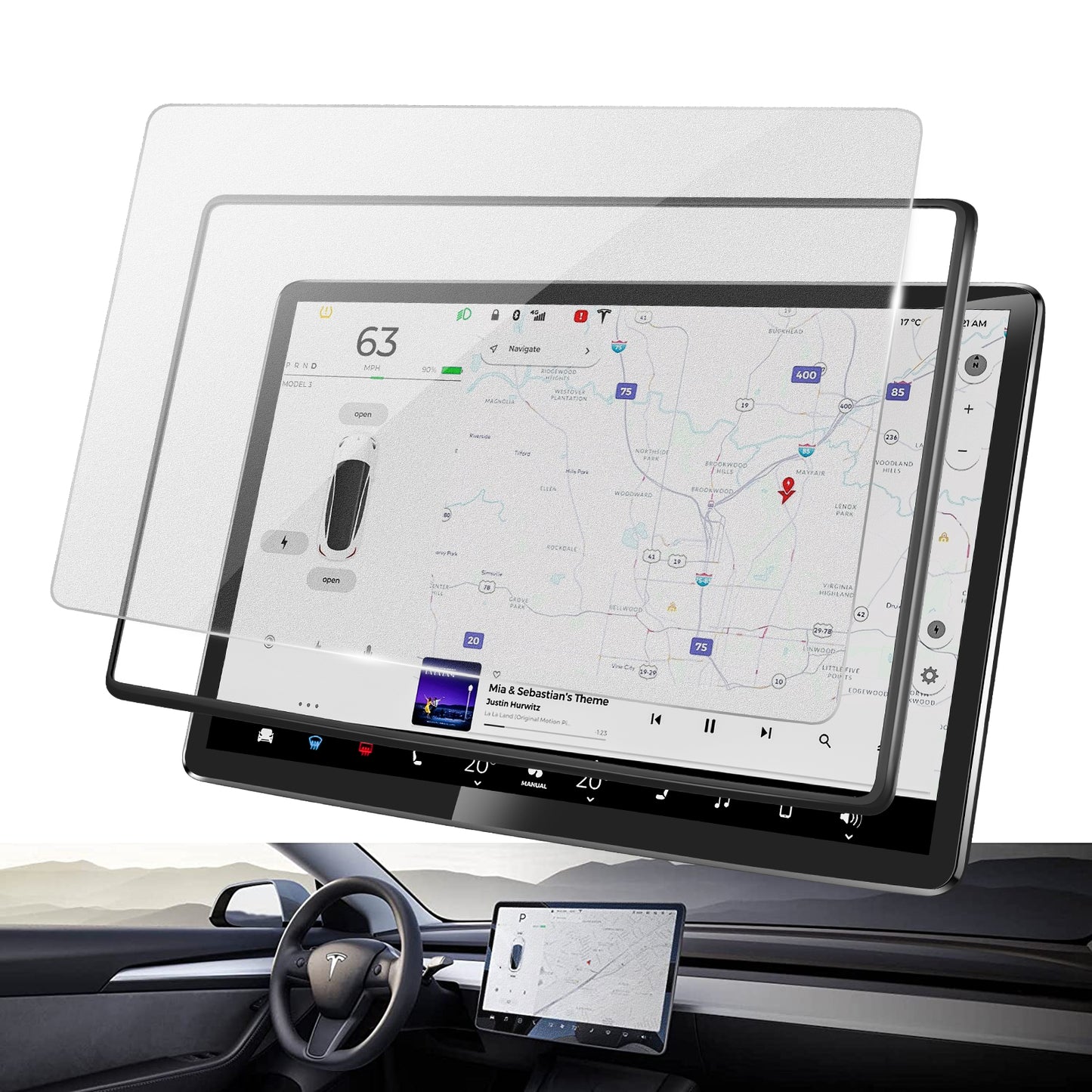 Center Console Screen Protector for 2017-2023 Tesla Model 3 and 2021-2025 Model Y Accessories
