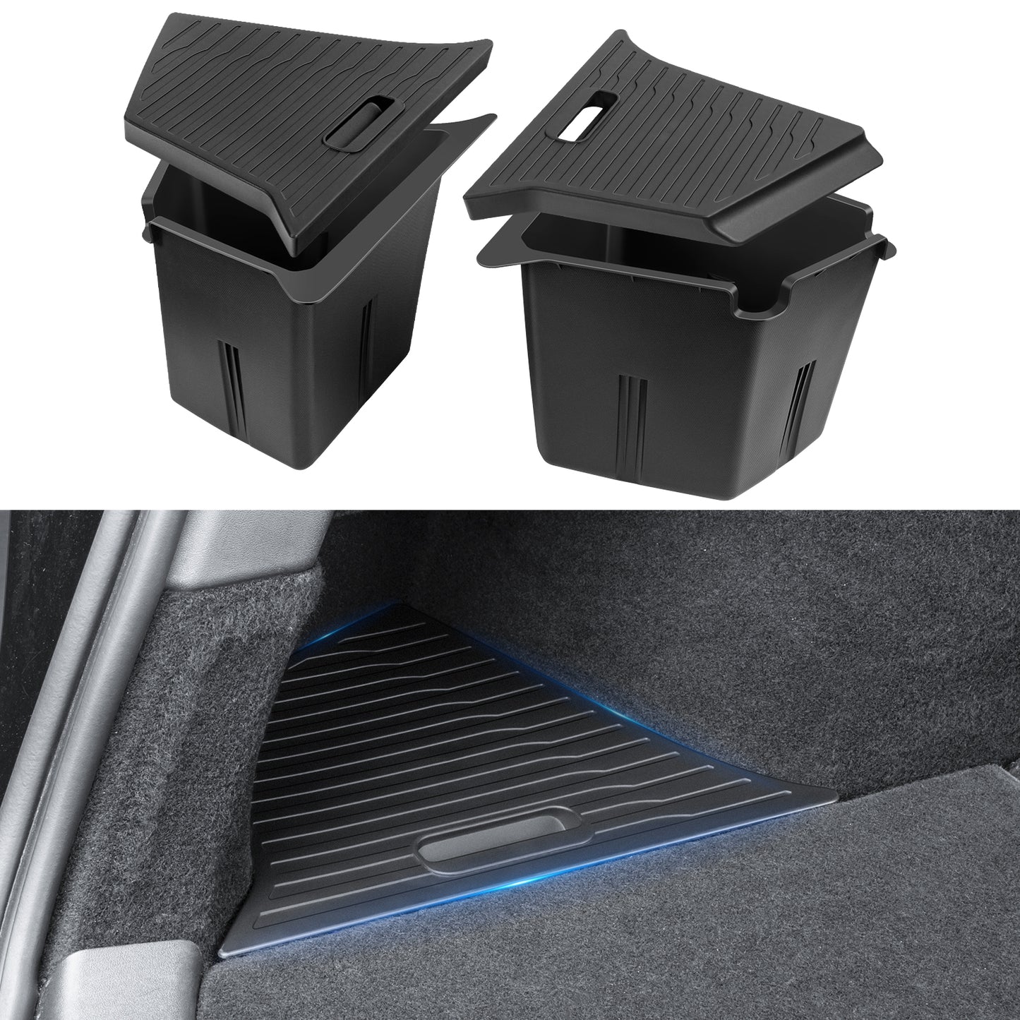 2PCS Rear Trunk Organizer Storage Boxes with Lids for 2021-2025 Tesla Model Y Accessories