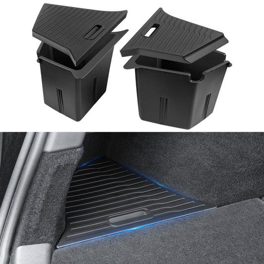 2PCS Rear Trunk Organizer Storage Boxes with Lids for 2021-2025 Tesla Model Y Accessories