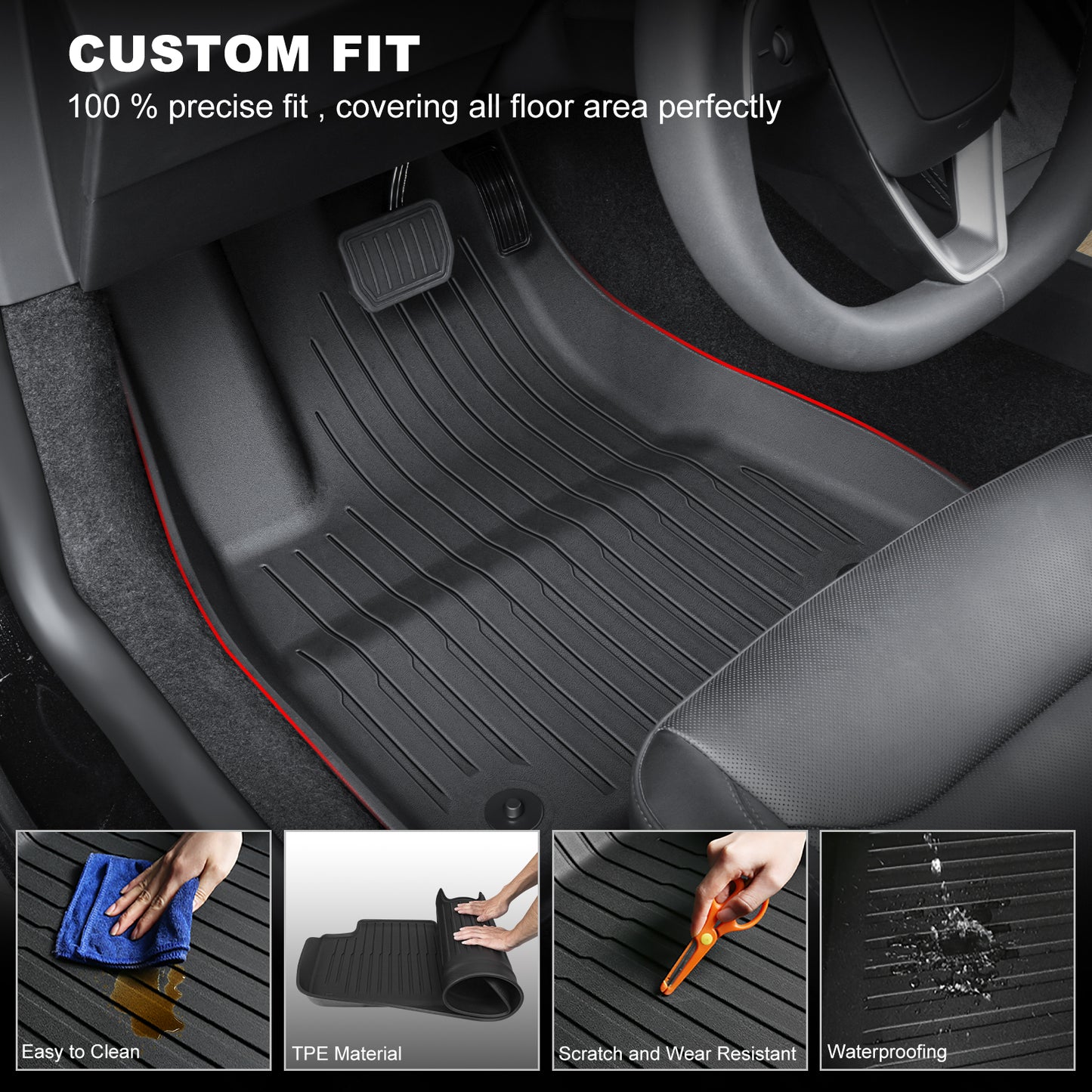 All-Weather TPE Floor Liner Menis Carpeted Mat Compatible for 2024-2025 Tesla Model 3 Highland Accessories