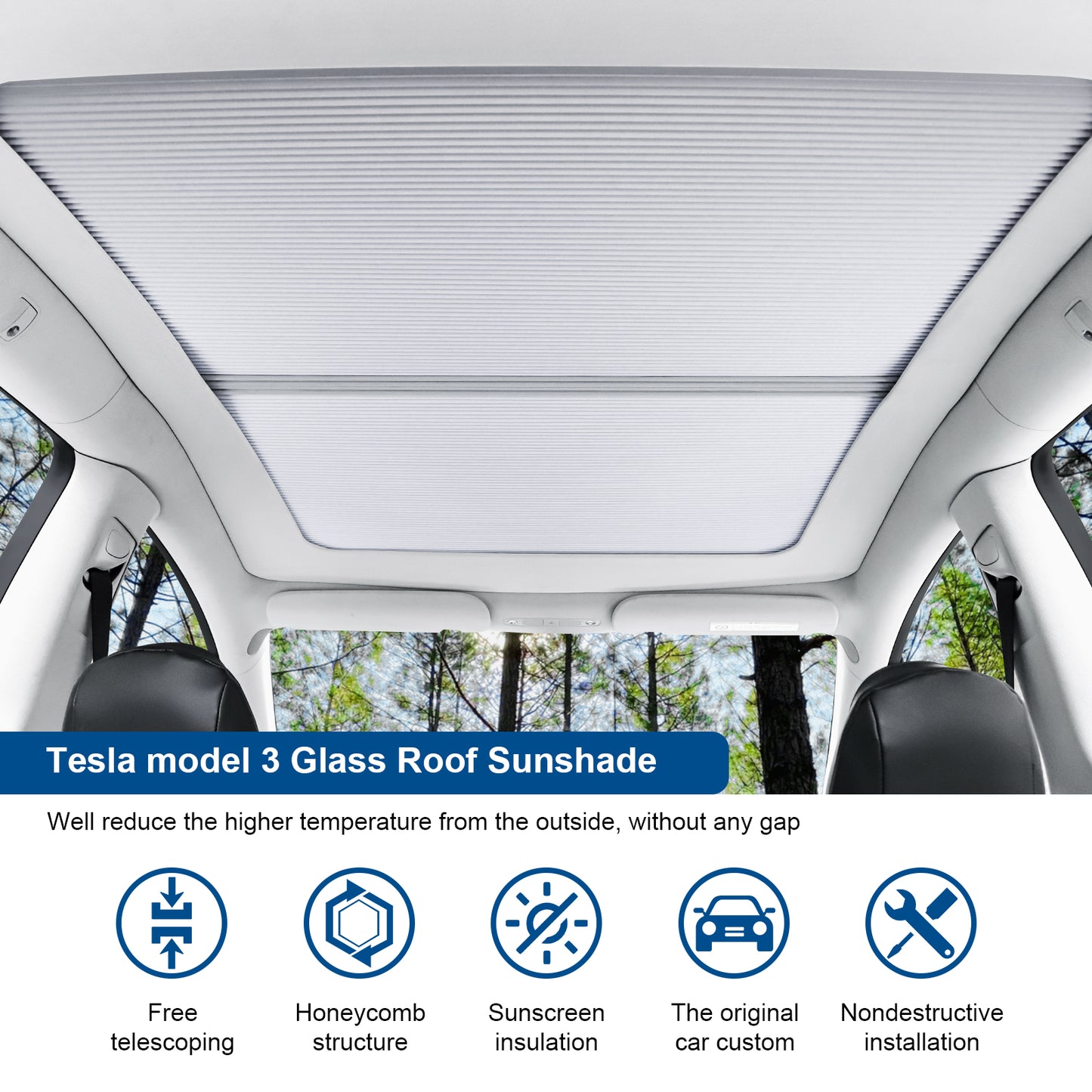 Retractable Sunshade Compatible with 2021-2025 Tesla Model Y & 2017-2023 Model 3
