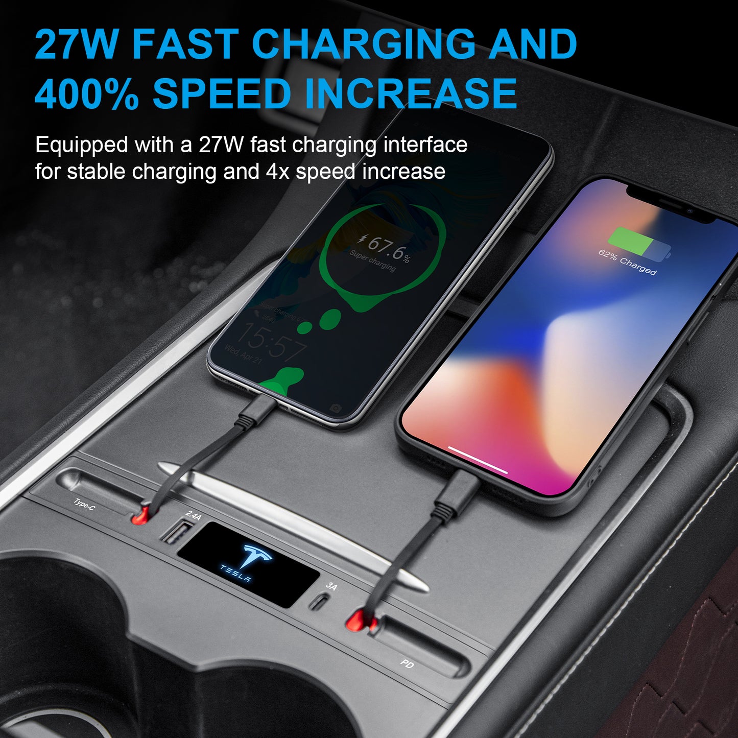 Retractable Hub Docking Station for 2017-2023 Tesla Model 3 and 2021-2025 Model Y Accessories