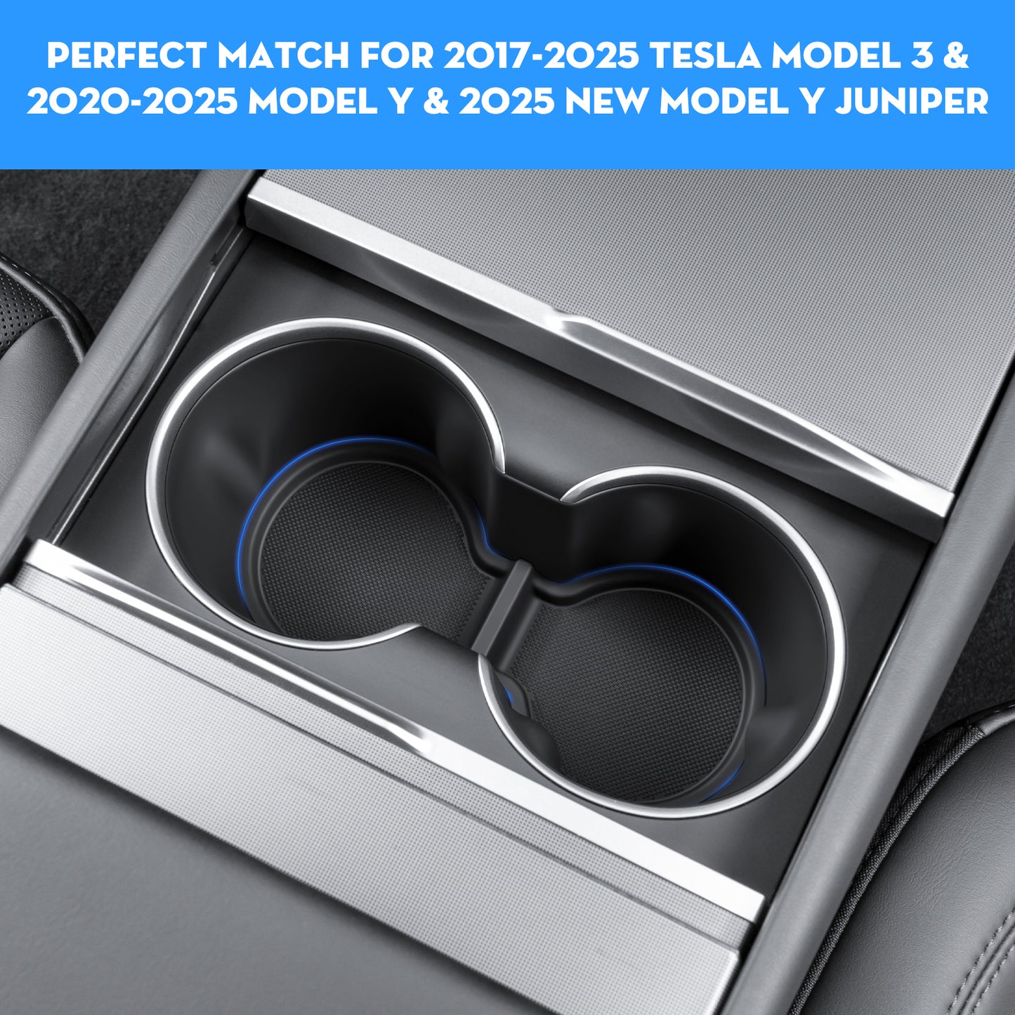 KUNIST for Tesla Model Y 2025-2026 Juniper Cup Holder Inserts Center Console Liner Coasters Mat Pad Compatible with 2017-2025 Model 3 & 2020-2025 Model Y Accessories