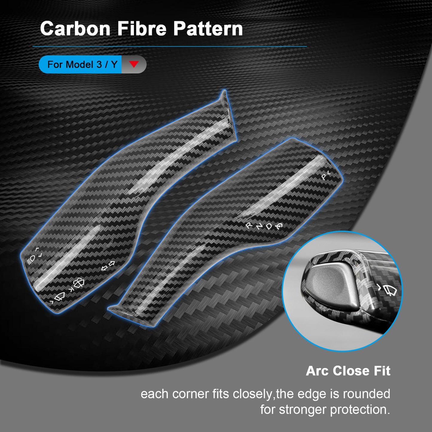 Carbon Fiber Pattern Steering Lever Cover for 2017-2023 Tesla Model 3 and 2021-2025 Model Y Accessories