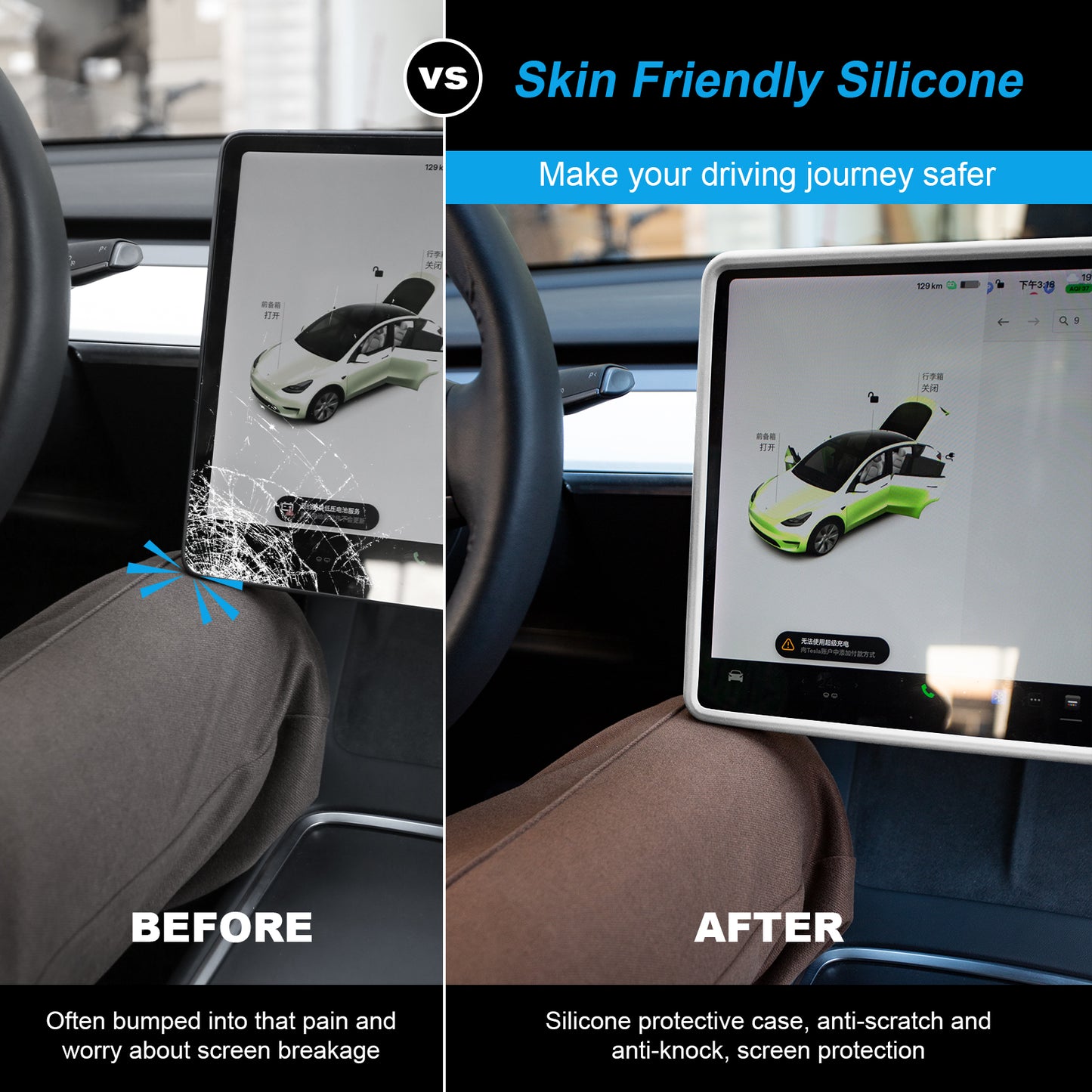 Silicone Screen Protector Frame for 2017-2025 Tesla Model 3 and 2025 New Model Y Juniper (Launch Series)Accessories