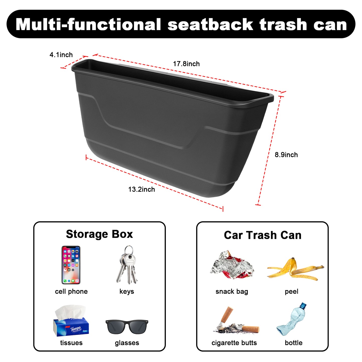 Seat Back Organizer Durable Backseat Trash Can Container for 2024-2025 Tesla Model 3 Highland