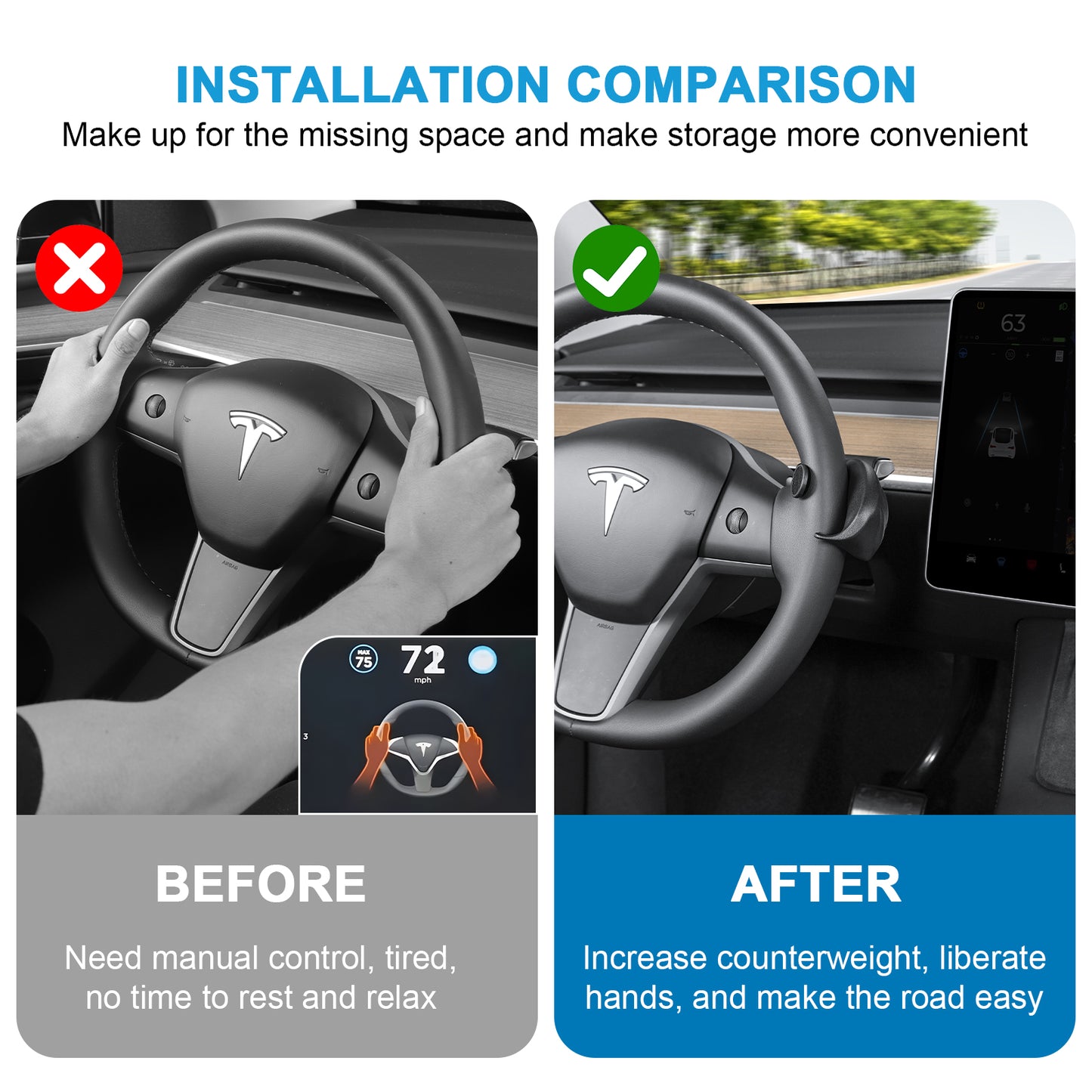 Steering Wheel Counter weight Ring for Tesla Model 3 /Y or Model S/X