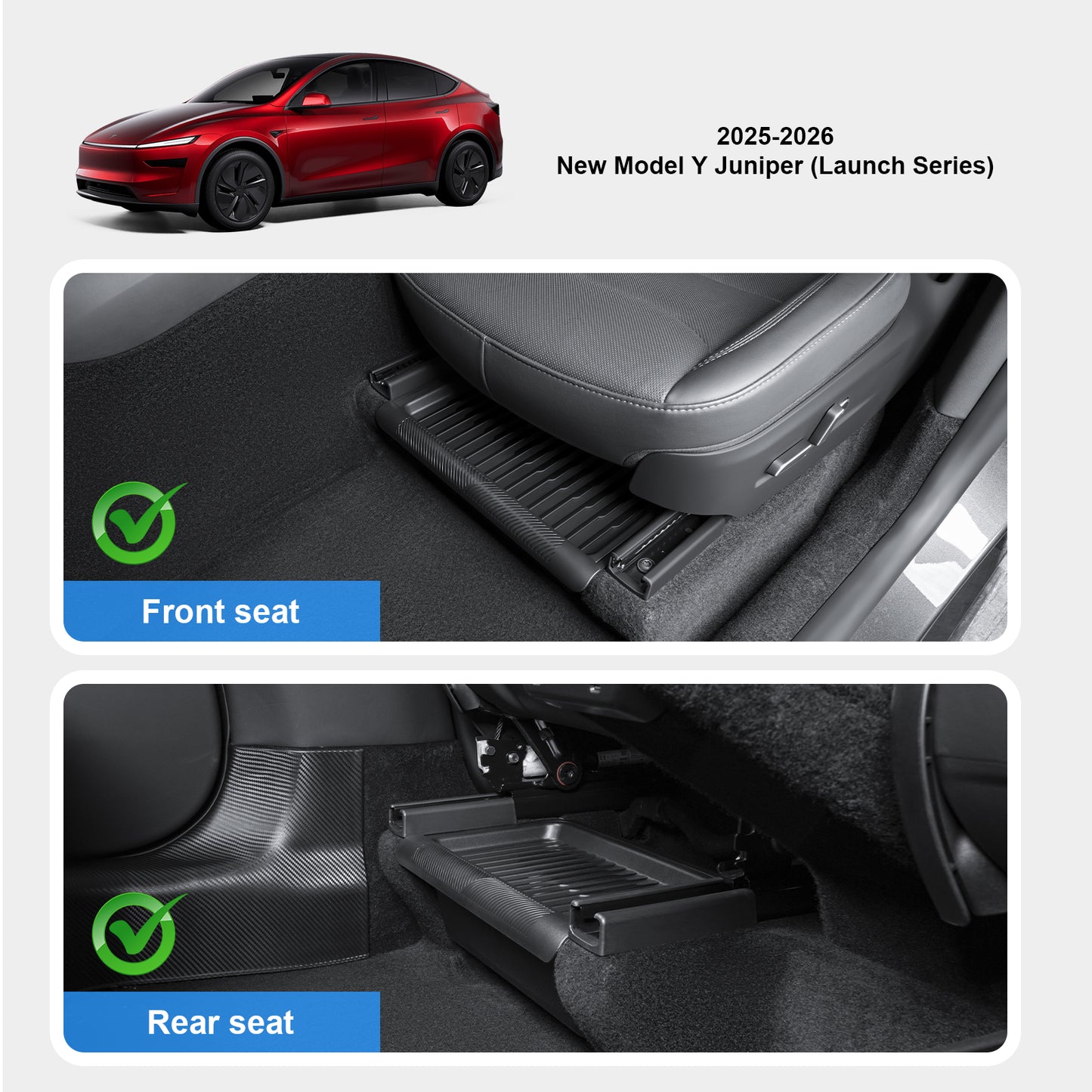 2PCS 2025-2026 Model Y Juniper Under Seat Storage Box,Hidden Organizer Tray Underseat Bins with Lid Cover