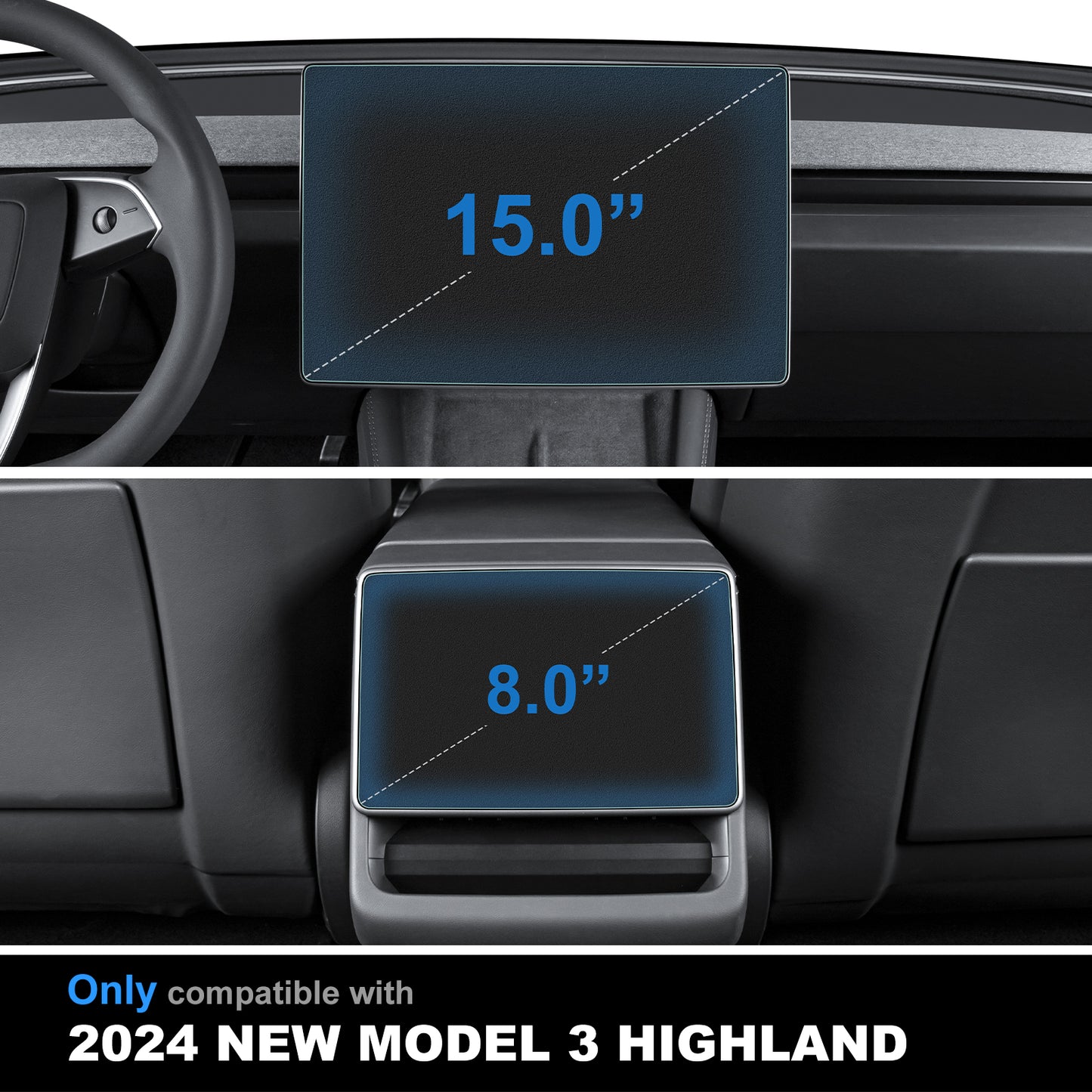 2PCS Tempered Glass Screen Protector for 2024-2025 Tesla Model 3 Highland and 2025 New Model Y Juniper Accessories