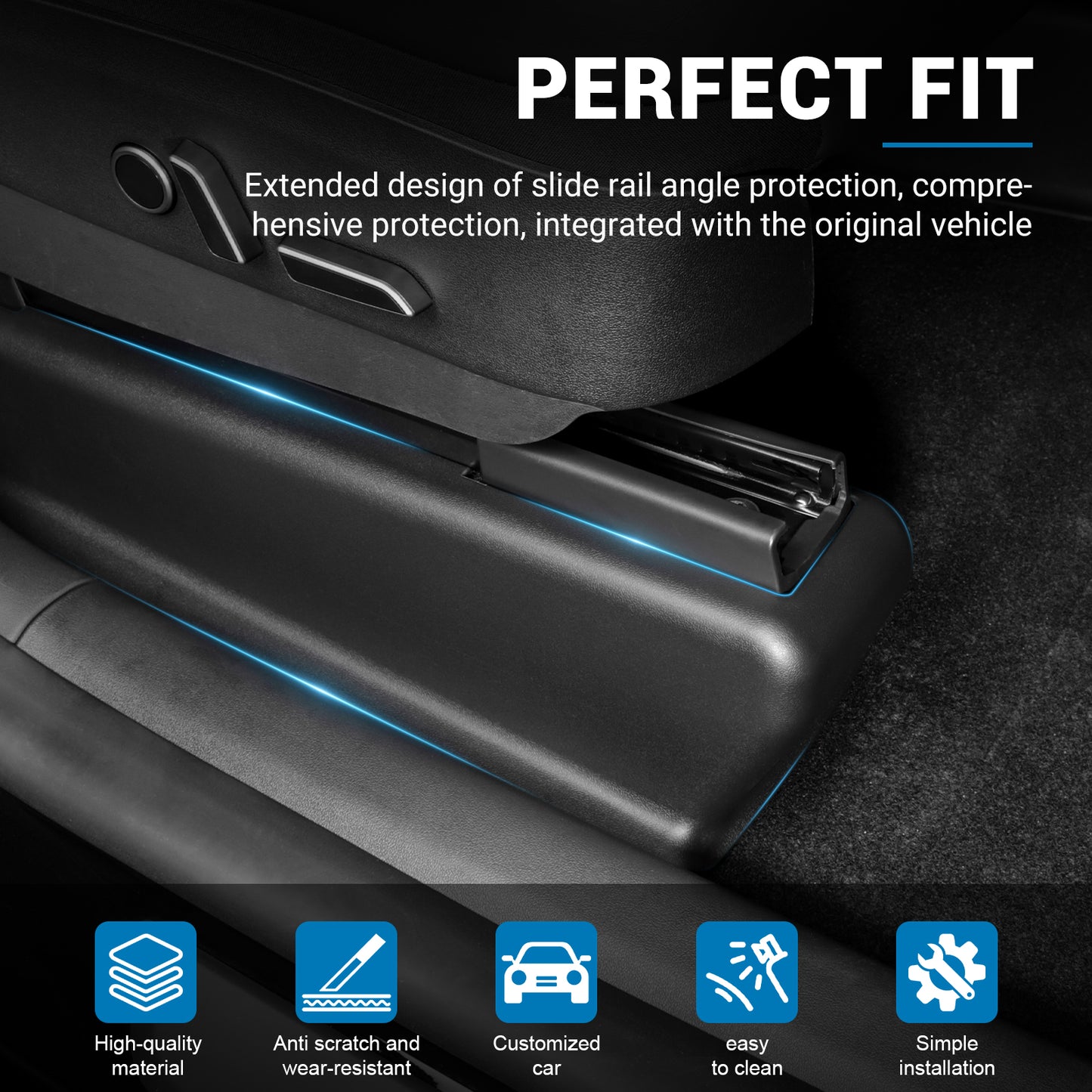 Upgrade Seat Slide Rail Pad Cover Protectors for 2025-2021 Tesla Model Y Accessories (7PCS)
