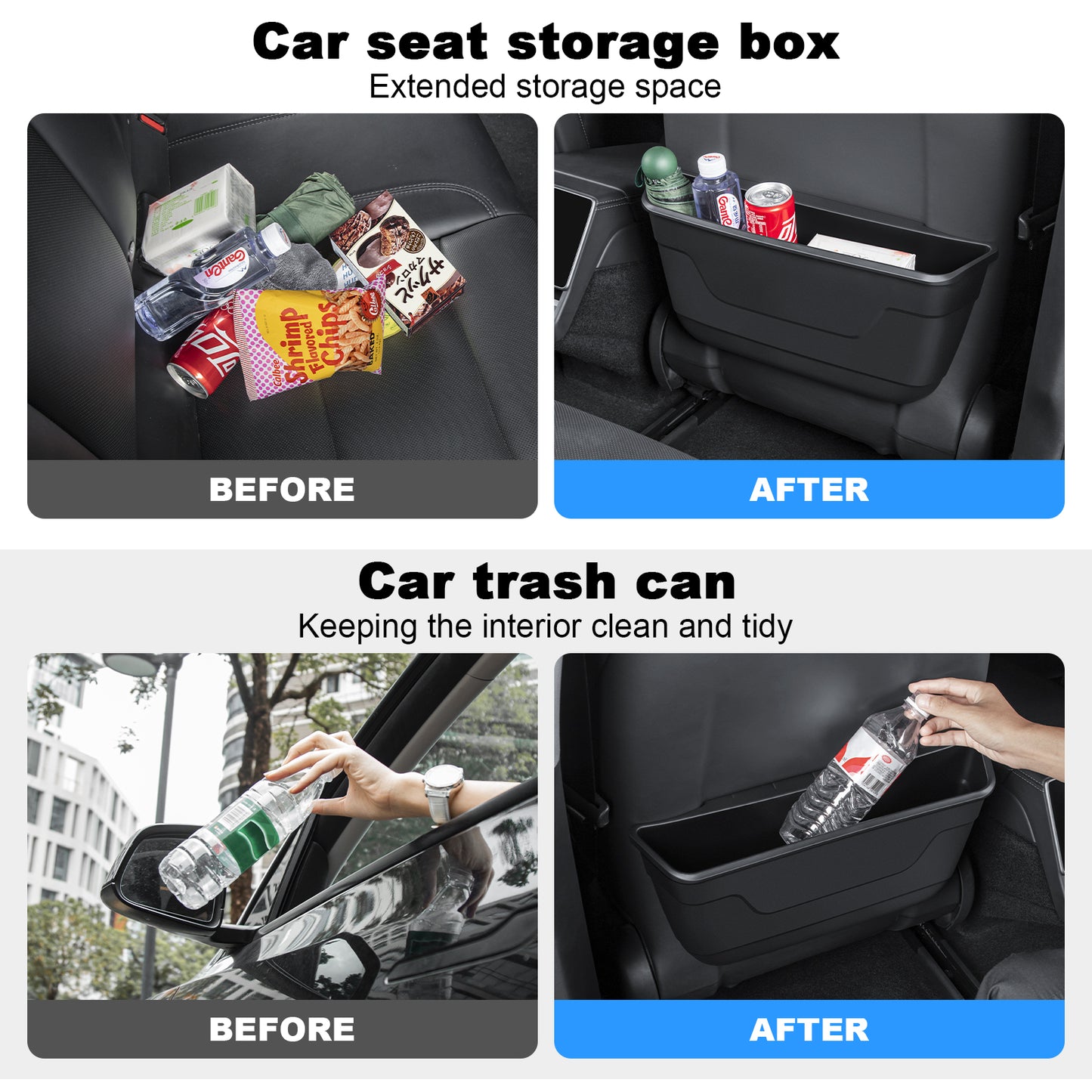 Seat Back Organizer Durable Backseat Trash Can Container for 2024-2025 Tesla Model 3 Highland
