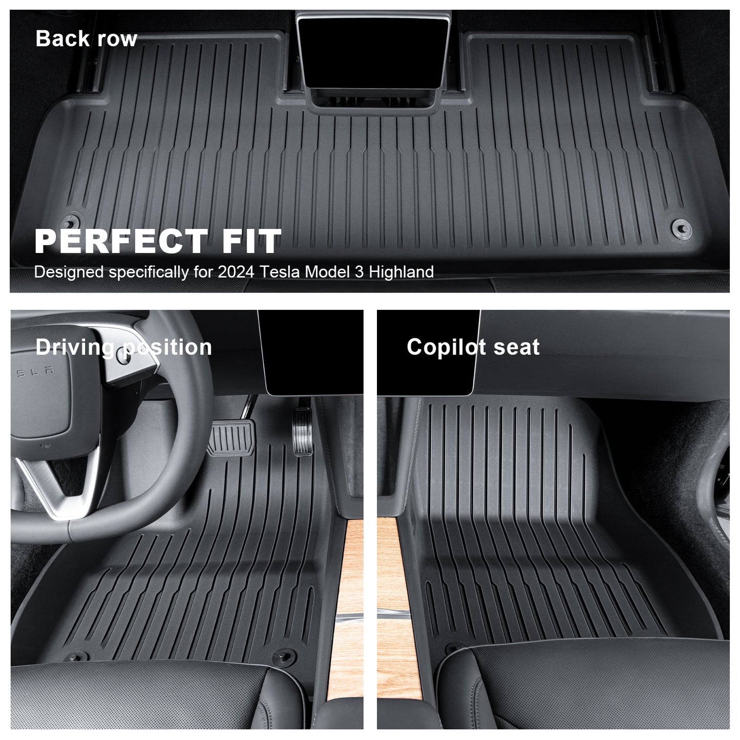 All-Weather TPE Floor Liner Menis Carpeted Mat Compatible for 2024-2025 Tesla Model 3 Highland Accessories