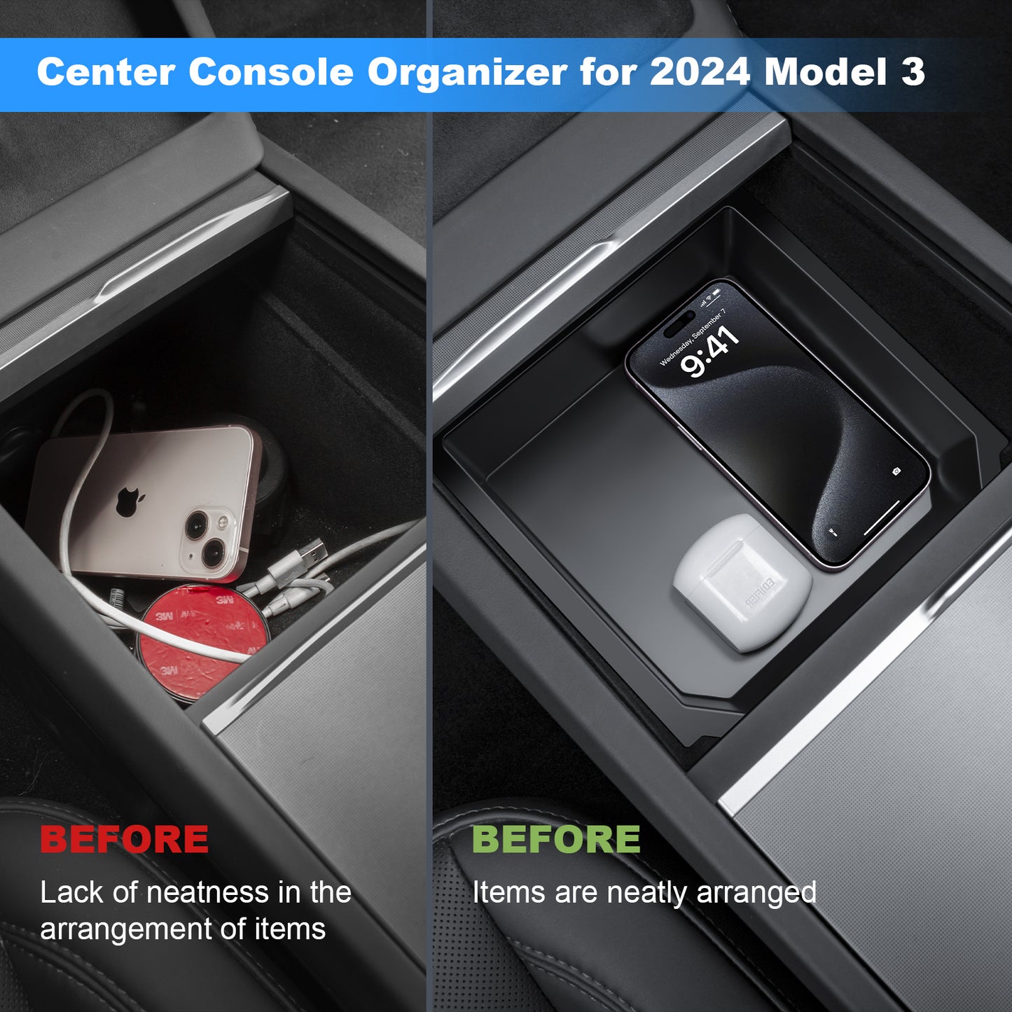 5PCS 2025 Model 3 Refresh Front + Rear Center Console Organizer Tray Cup Holder for 2024-2025 New Tesla Model 3 Highland Accessories