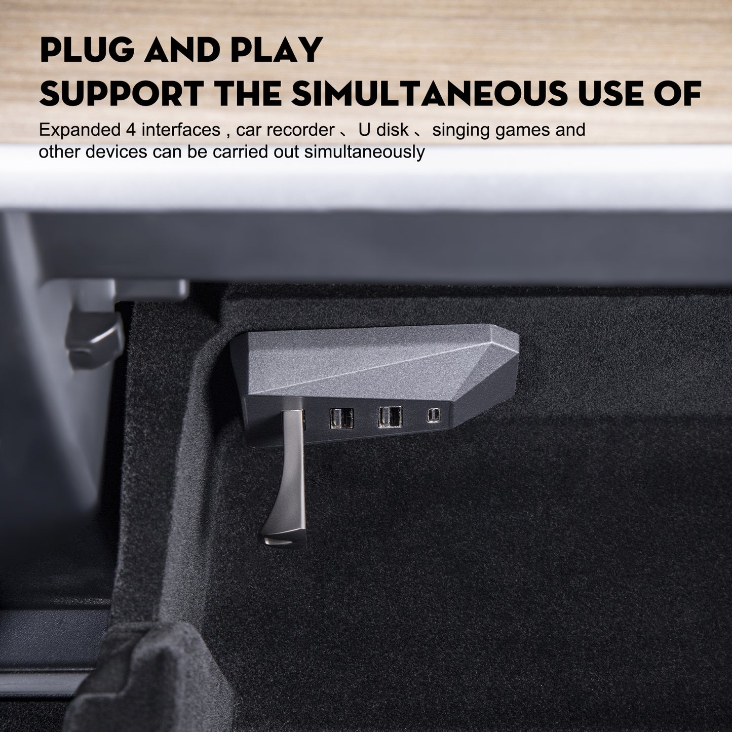 Glove Box 4 in 1 USB Hub for 2021-2025 Tesla Model Y and 2024-2025 Model 3 Highland Accessories