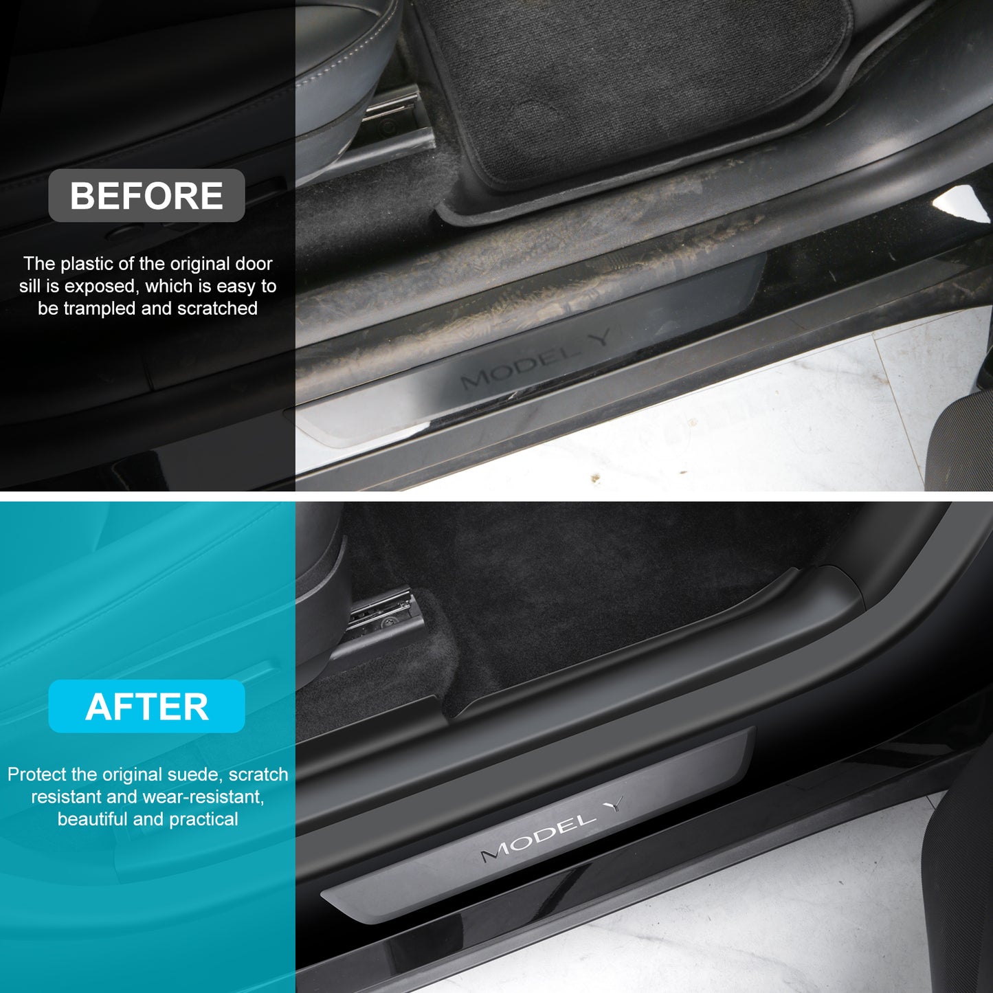4PCS Door Sill Protector for 2021-2025 Model Y Accessories(2024 Model Y made in German factories don't fit))