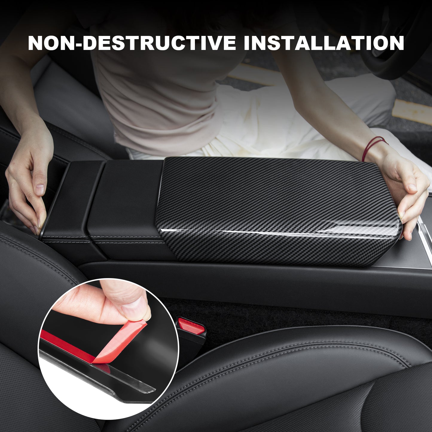 Center Console Lid Cover ABS Armrest Box Cover for 2024-2025 Tesla Model 3 Highland and 2025 New Model Y Juniper (Launch Series) Accessories