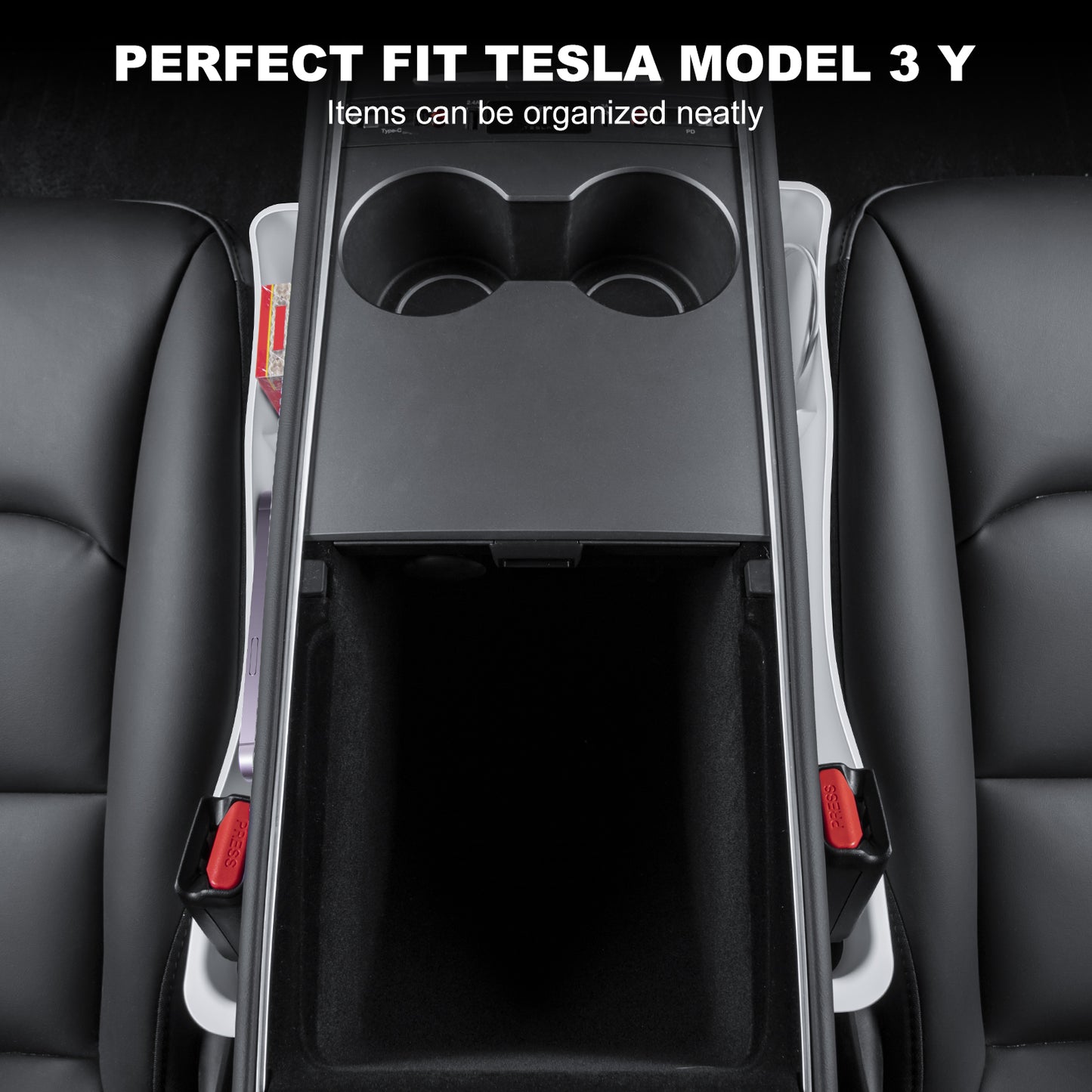 Seat Side Gap Filler with Organizer for 2017-2025 Tesla Model 3/Y and 2025 New Model Y Juniper (Launch Series) Accessories