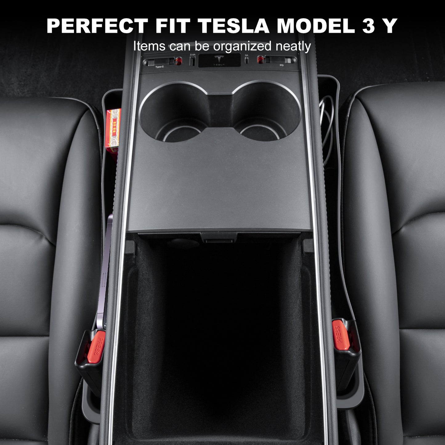 Seat Side Gap Filler with Organizer for 2017-2025 Tesla Model 3/Y and 2025 New Model Y Juniper (Launch Series) Accessories
