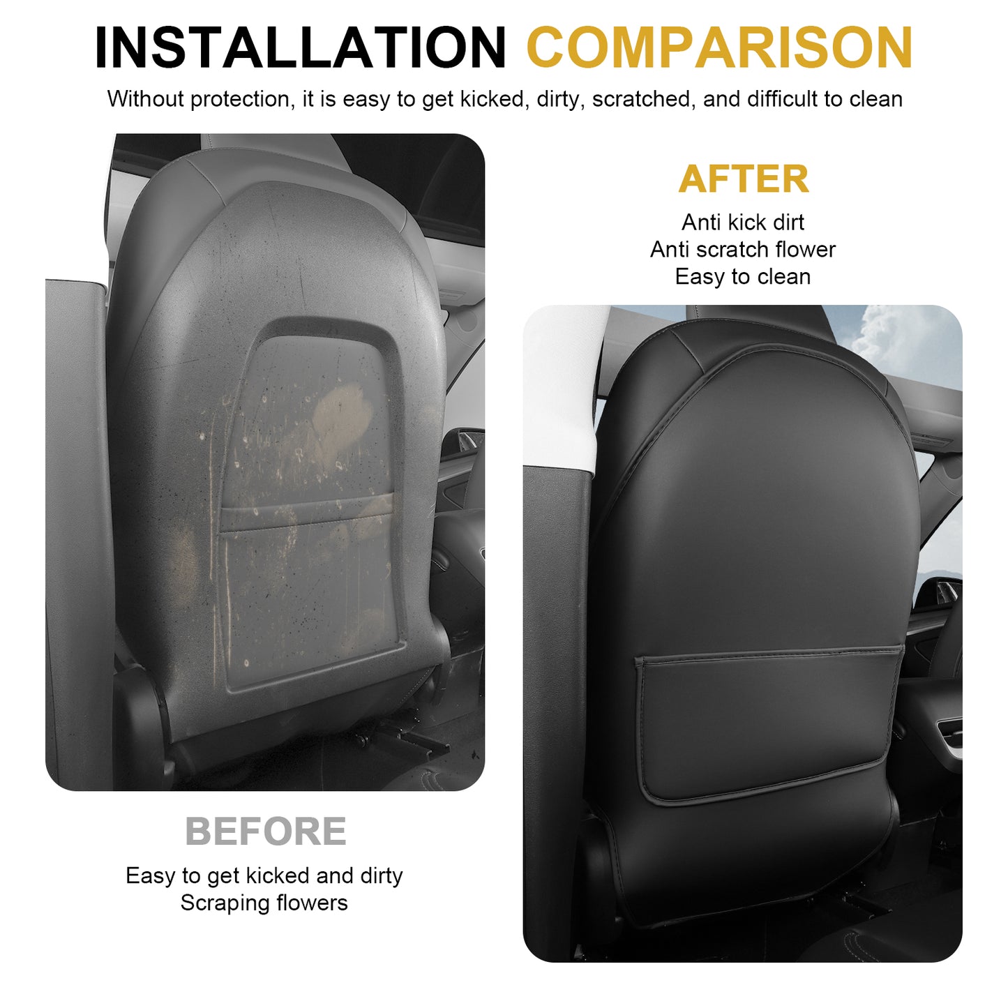 2 Pack Seat Back Protector for 2017-2023 Tesla Model 3 & 2021-2025 Model Y Accessories