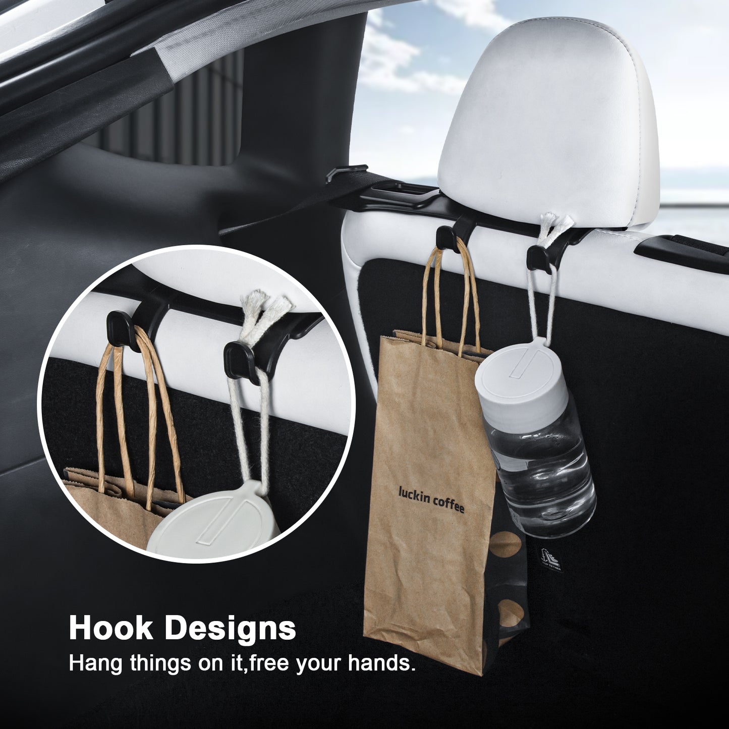 2PCS Backseat Seatbelt Guide Holder for Tesla Model Y 2021-2024 with Hook (Black)