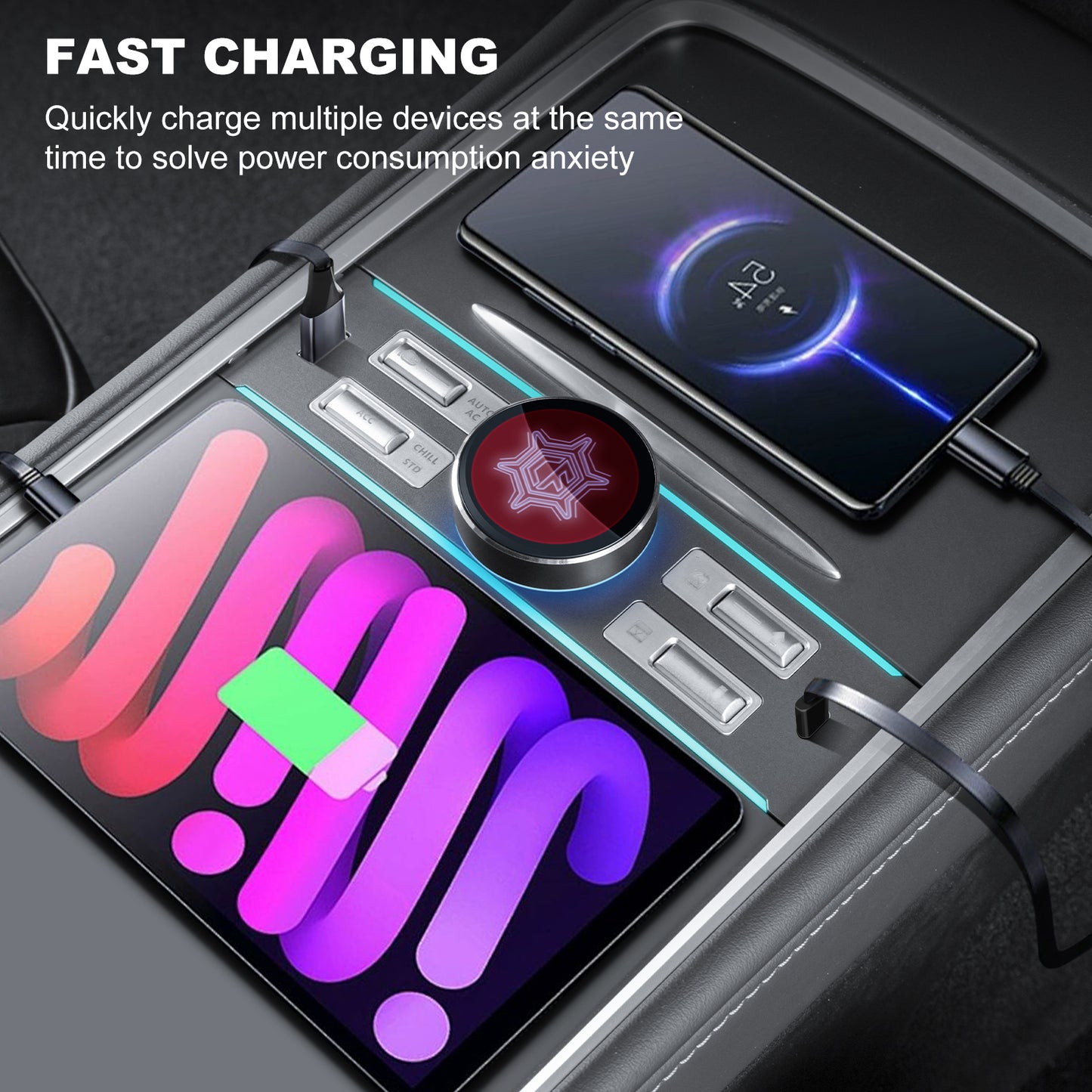 Multiport USB Hub Center Console Wrap for 2021-2024 Tesla Model 3 & Y Accessories