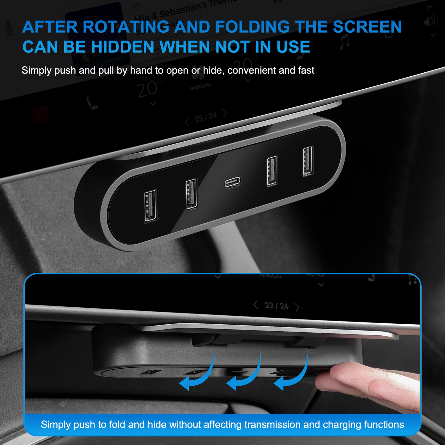 Glove Box 5 in 1 USB Hub for 2021-2025 Tesla Model Y and 2017-2023 Model 3 Accessories
