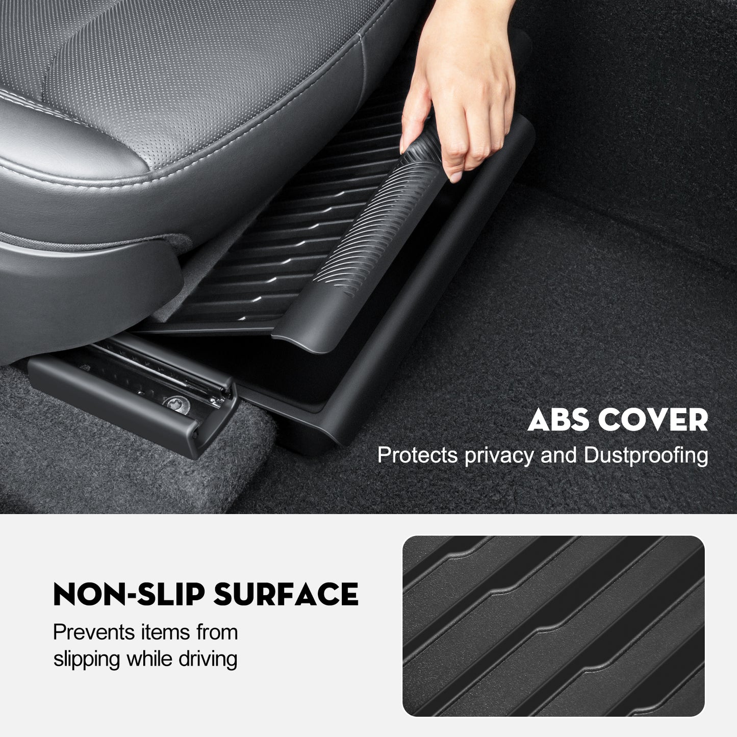 2PCS 2025-2026 Model Y Juniper Under Seat Storage Box,Hidden Organizer Tray Underseat Bins with Lid Cover