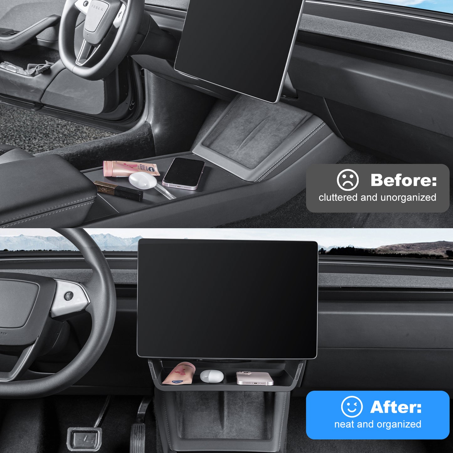Upgrade Under Screen Storage Box for 2024-2025 Tesla Model 3 Highland and 2025 New Model Y Juniper Accessories
