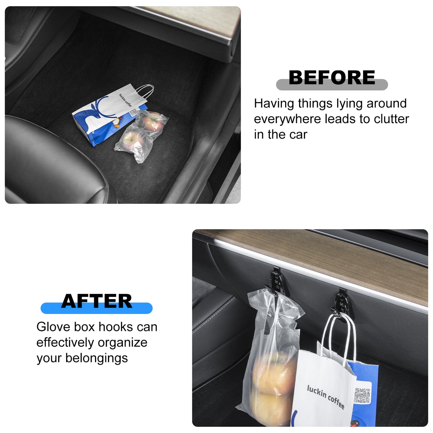 2PCS Glove Box Hook for 2022-2025 Tesla Model Y and 2017-2023 Model 3 Interior Accessories