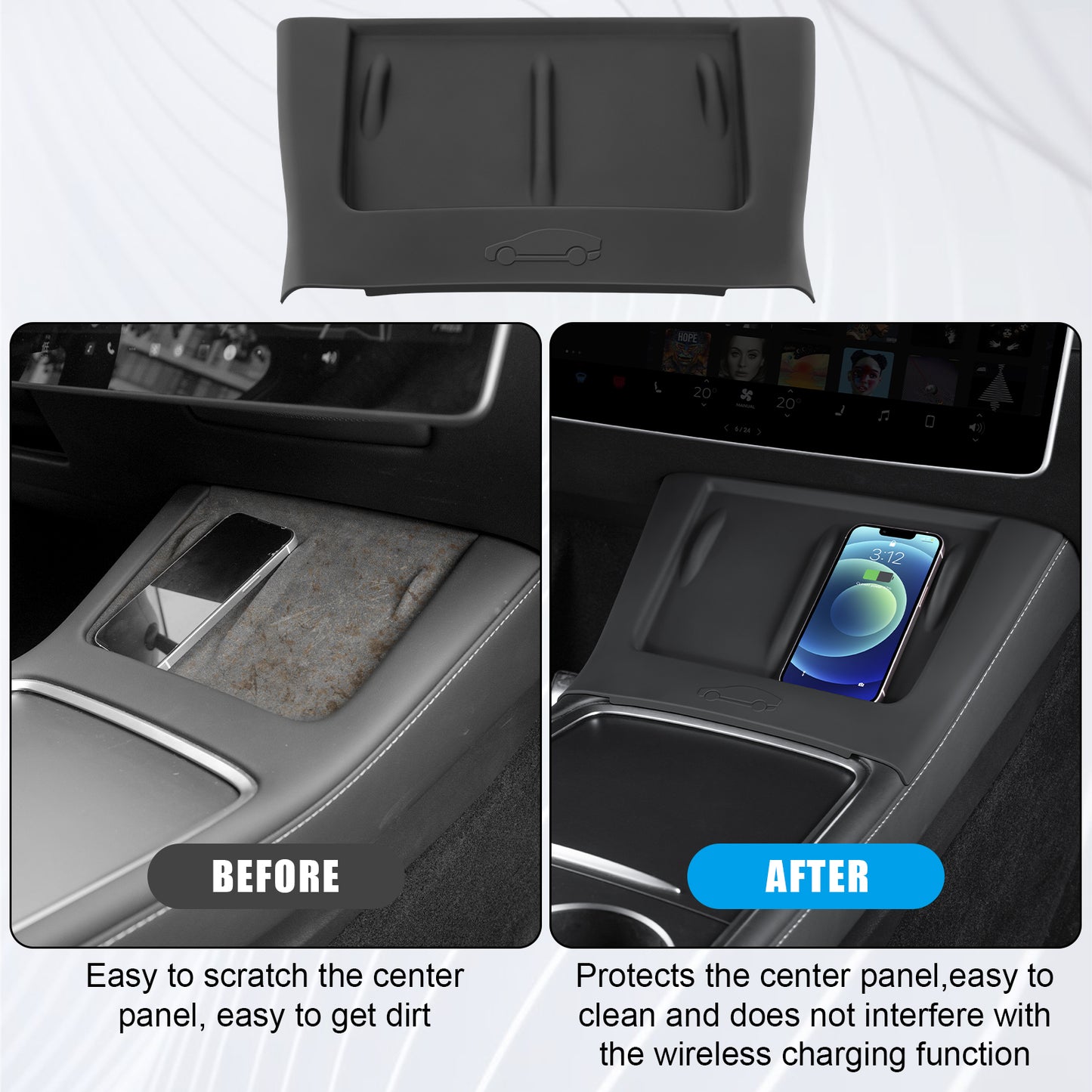 Upgrade Center Console Wireless Charger Silicone Mat for 2017-2023 Tesla Model 3 and 2021-2025 Model Y Accessories