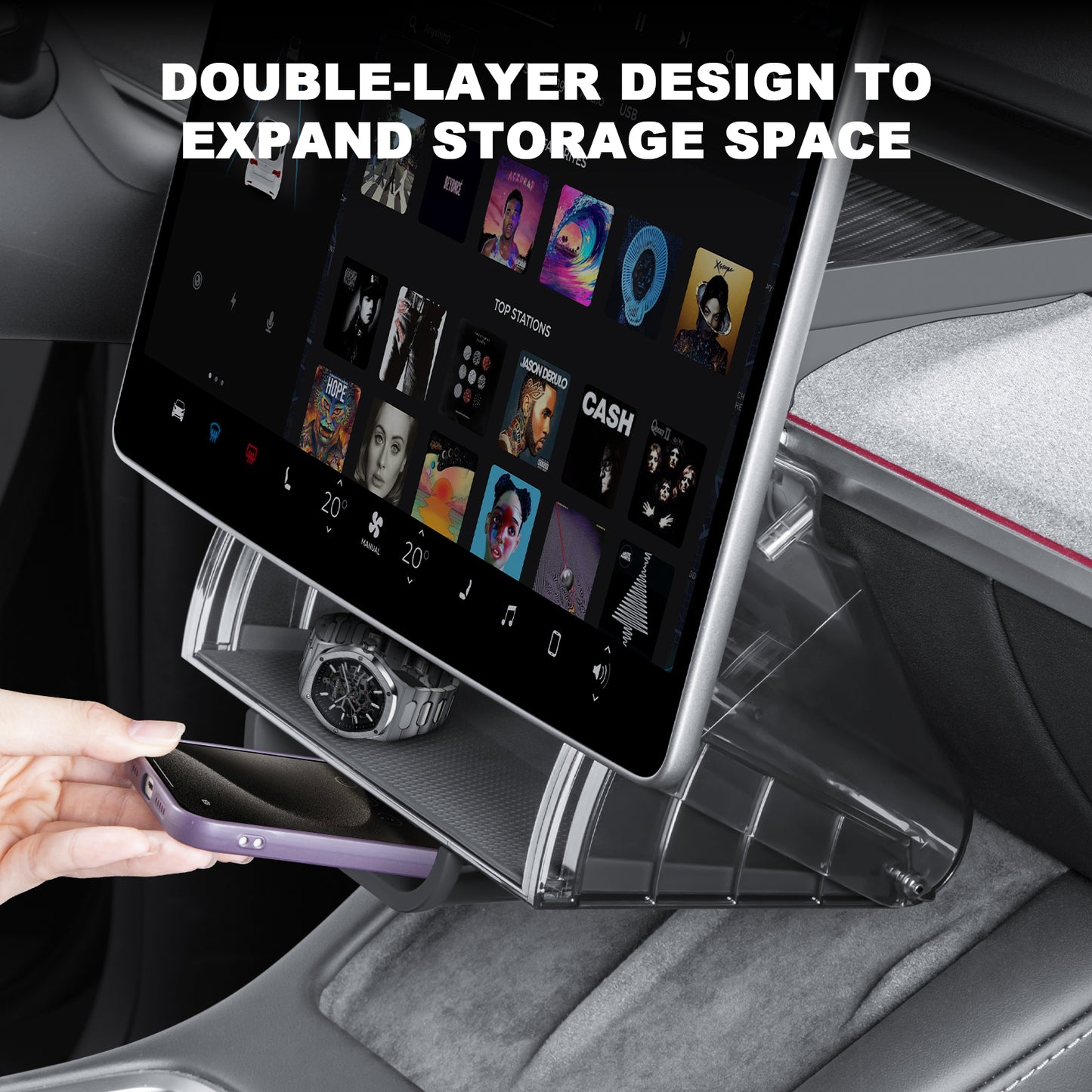 Upgrade Magnetic Under Screen Storage Box for 2021-2025 Tesla Model Y Accessories