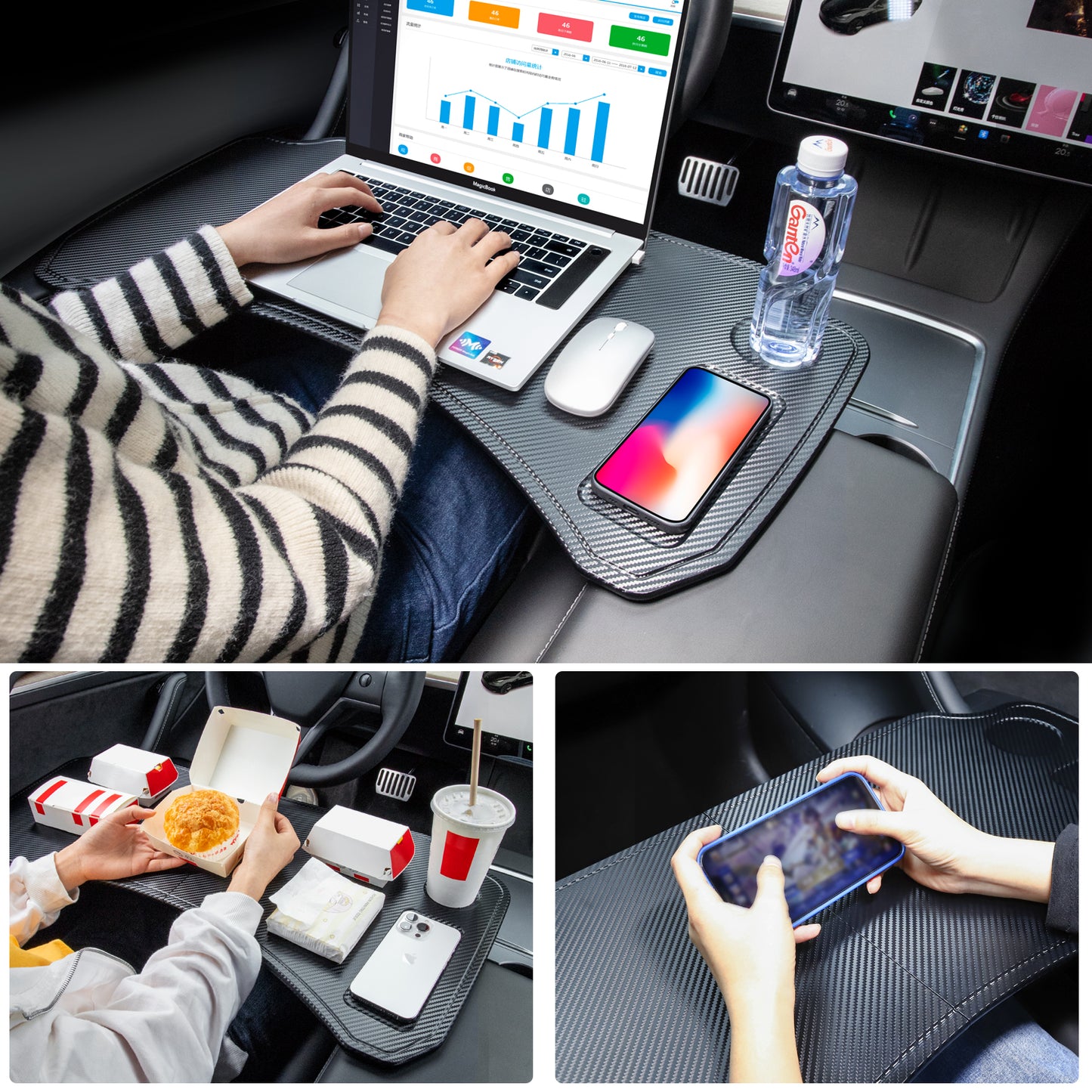Foldable Laptop Table Food Tray for 2017-2023 Tesla Model 3 and 2021-2025 Model Y Accessories