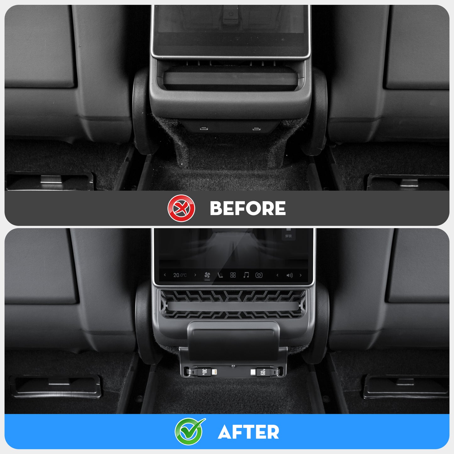Backseat Air Vents Cover USB Hub for 2025 Tesla New Model Y Juniper Accessories