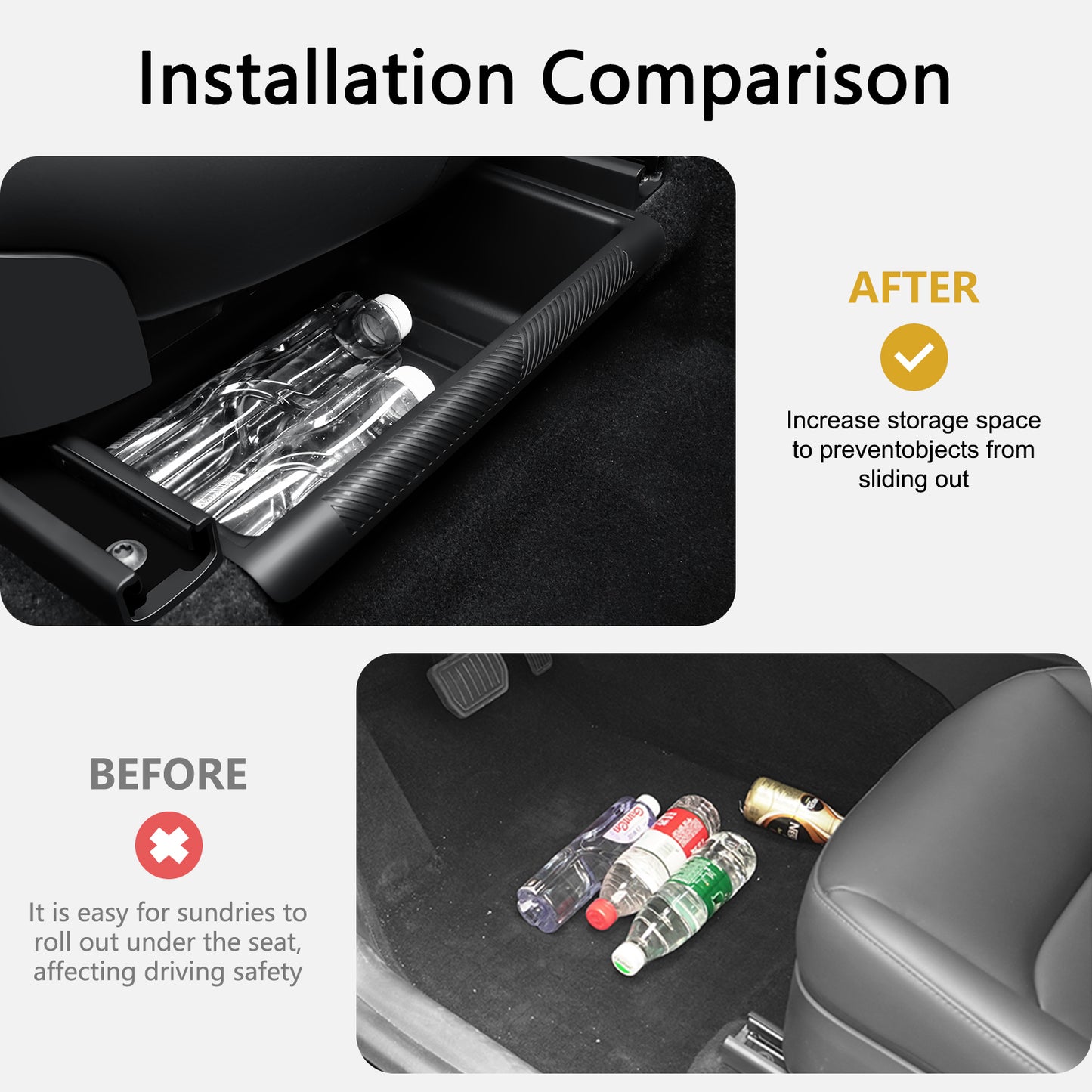 2PCS Under Seat Storage Box with lids for Tesla Model Y 2021-2025 and 2025 New Model Y Juniper (Rear Seat )Accessories