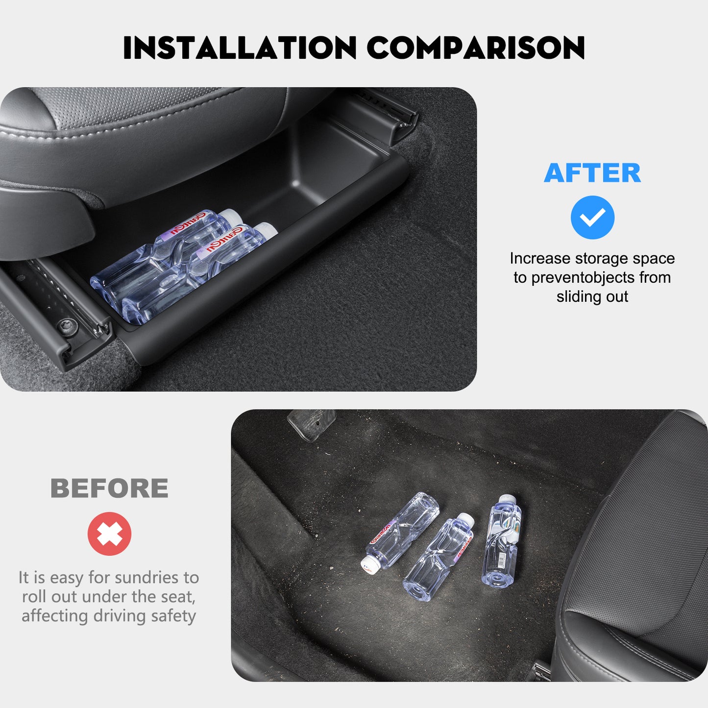 2PCS 2025-2026 Model Y Juniper Under Seat Storage Box,Hidden Organizer Tray Underseat Bins with Lid Cover