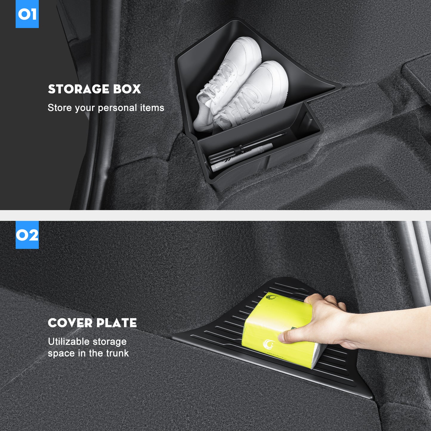 2PCS Rear Trunk Storage Bins with Lids for Tesla 2025-2026 New Model Y Juniper 5 Seater Accessories