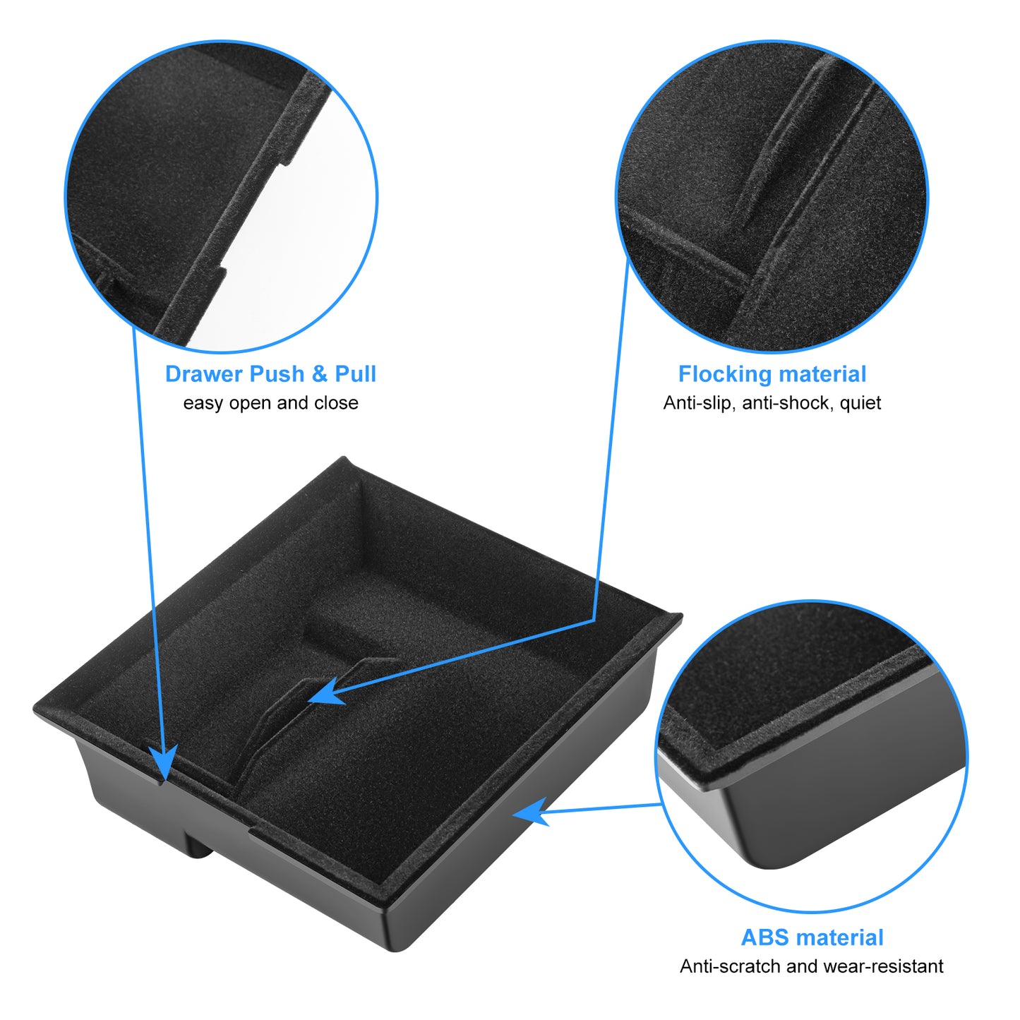 5PCS Model Y Front + Rear Flocked Center Console Organizer Tray Armrest Hidden Storage Box Cup Holder Silicone Key Card Holder for 2021-2025 New Tesla Model Y Accessories