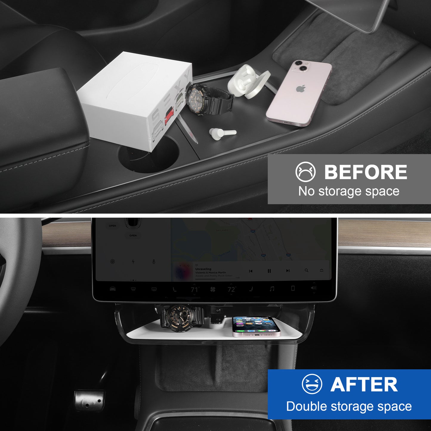 Magnetic Under Screen Storage Box for 2017-2023 Tesla Model 3 Y Accessories